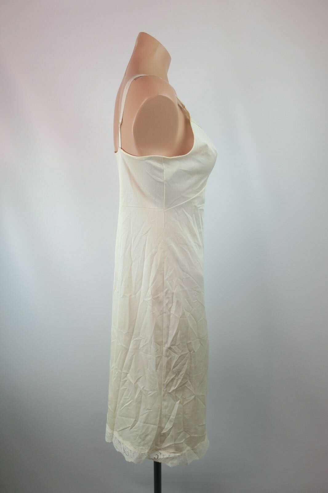 VTG 80s Night Gown French Alencon Lace Texsheen Full Slip Lingerie sz 34 Nude