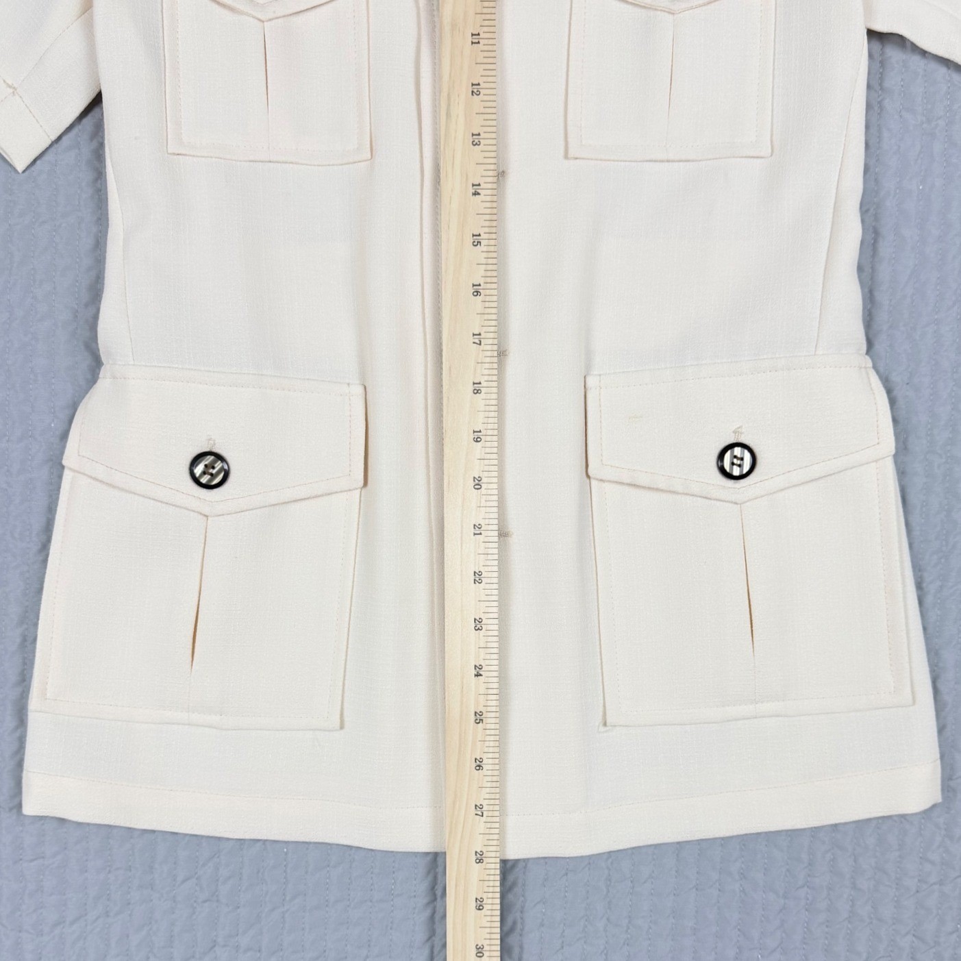 Olympic Torch Womens Vintage Cream Safari Jacket Short Sleeve Utility Top Small