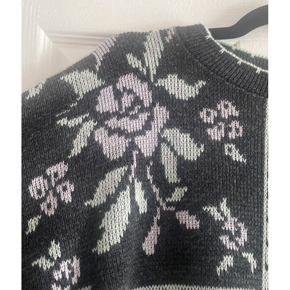 Arielle Vintage Floral Plaid Sweater Womens Size Large Gray Knit Y2K USA
