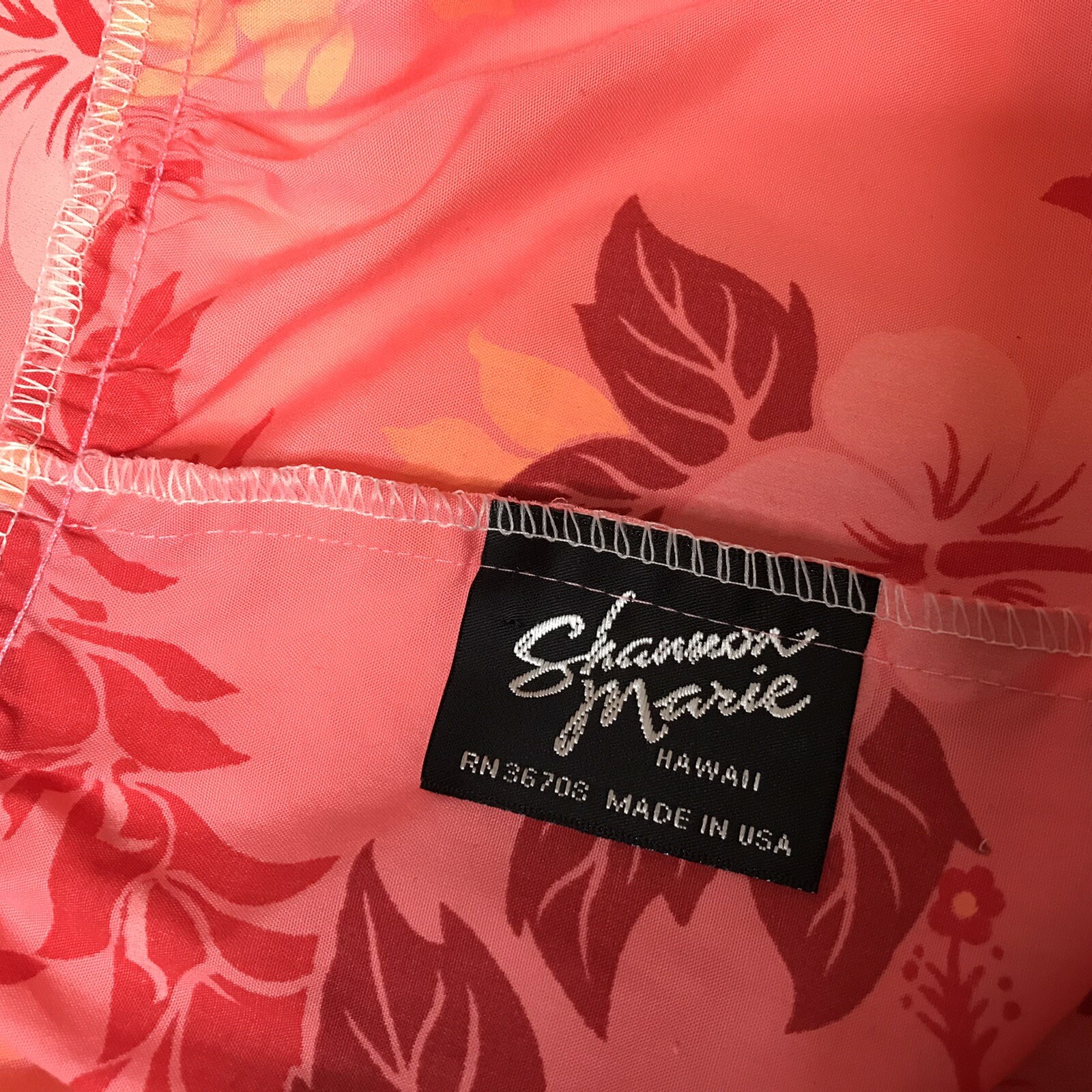 VINTAGE Shannon Marie OSCoral Pink Floral Hawaiian Dress Hibiscus Mumu Aloha 60s