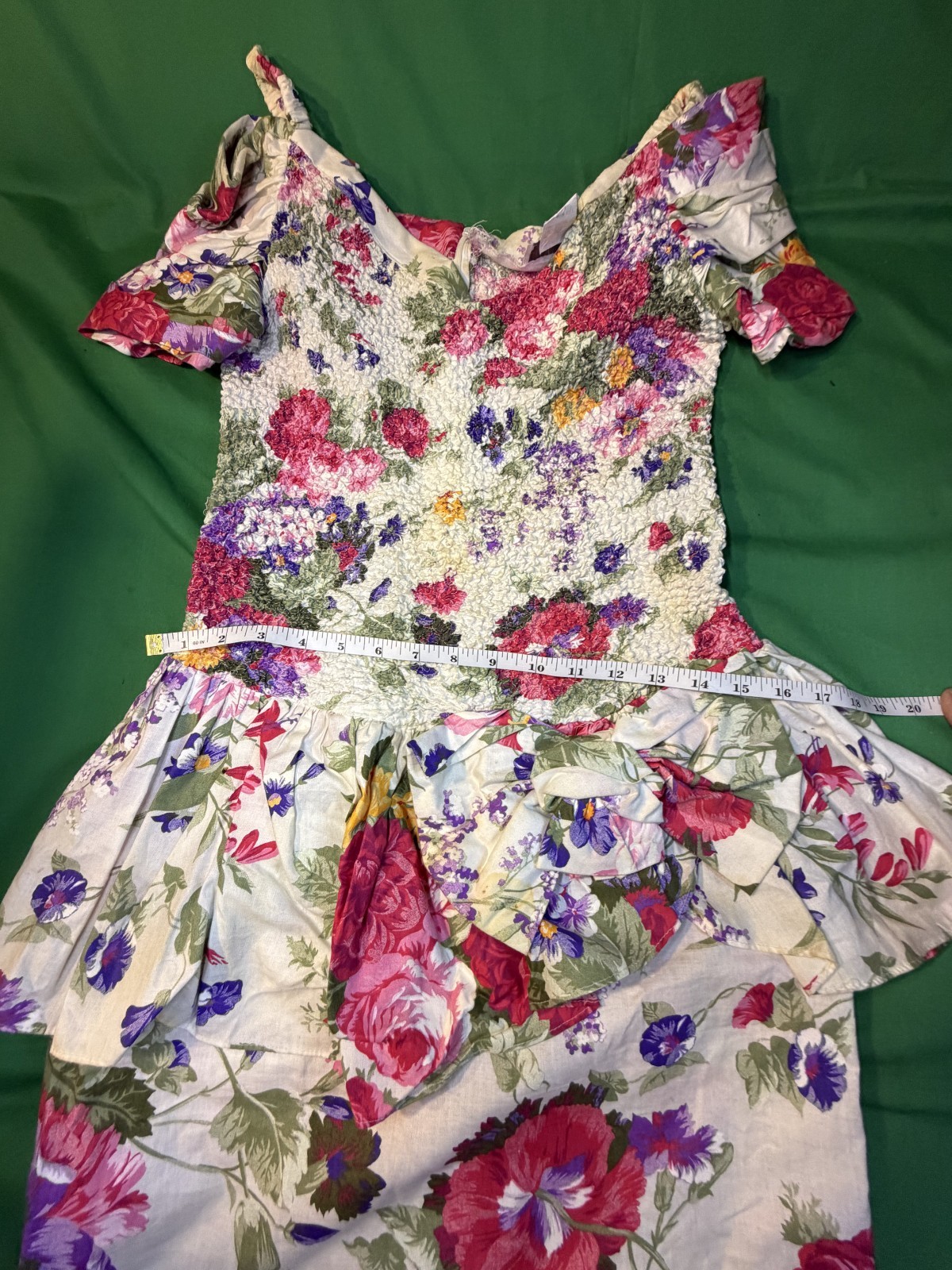 🌸✨ Vintage EXPO Women’s Midi Dress Size 8 👗 White Pink sFloral 80s Off-The-Sho