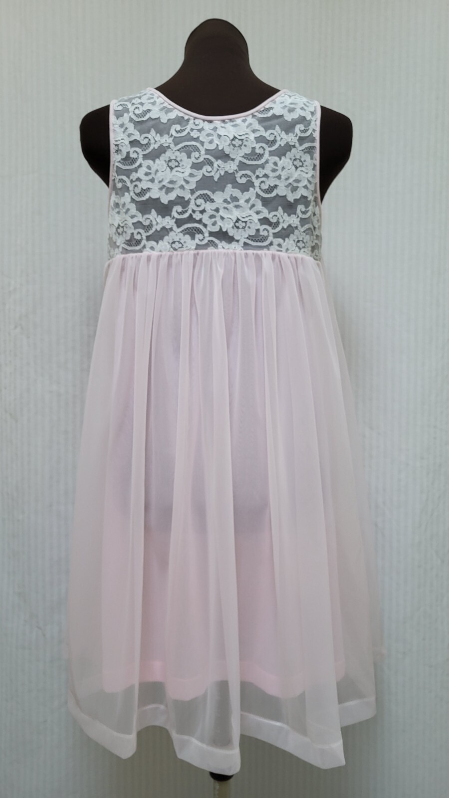Vintage KOMAR Pink CHIFFON & LACE Babydoll Sissy Nightgown – Size S – EUC