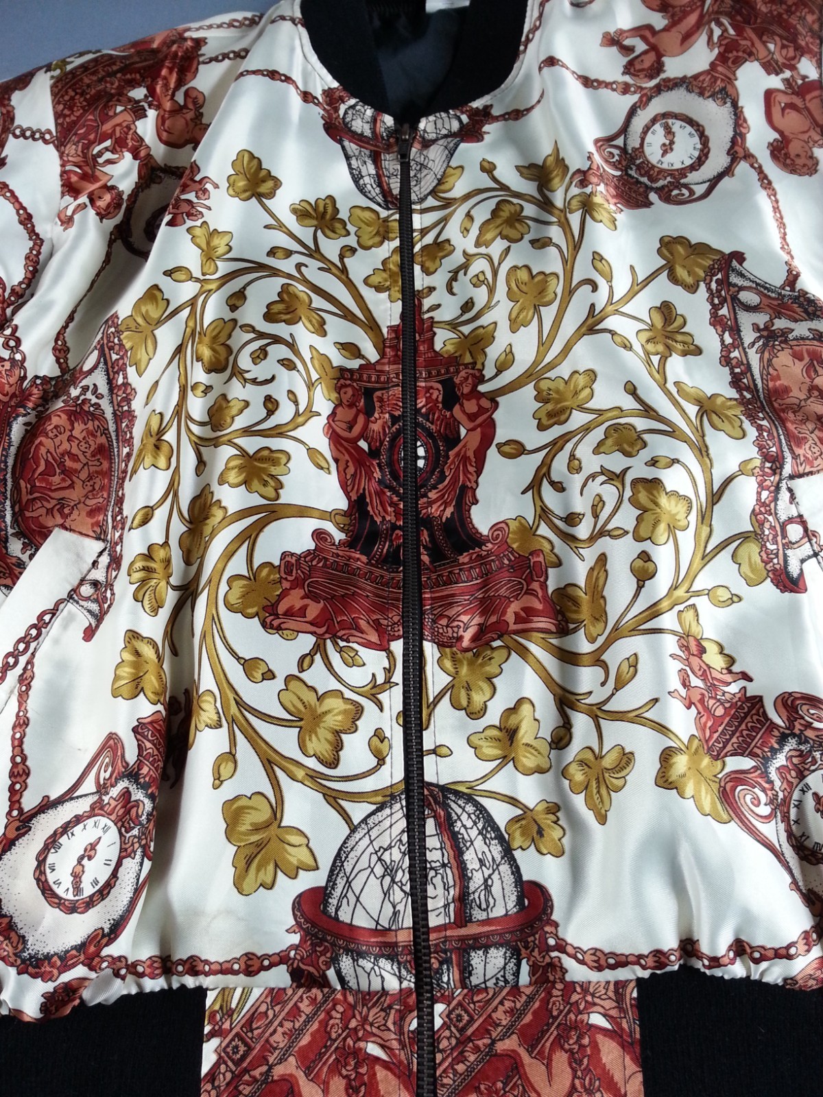 Vintage Retro 90’s Style Long Sleeve Jacket Korea Globe Florentine Pattern
