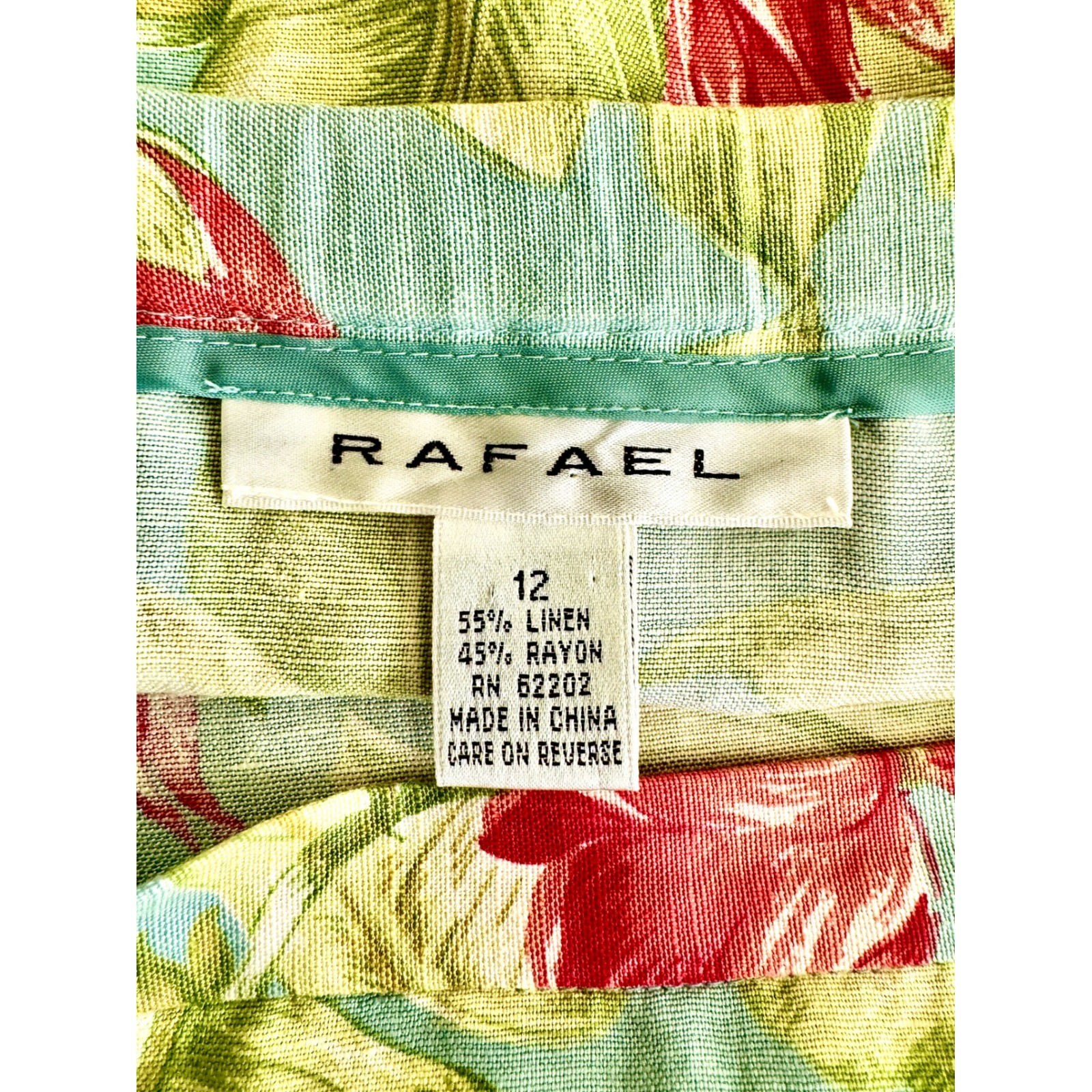 Rafael PT Collection Tropical Floral Linen Skirt Set Green Red Size 12 Vintage