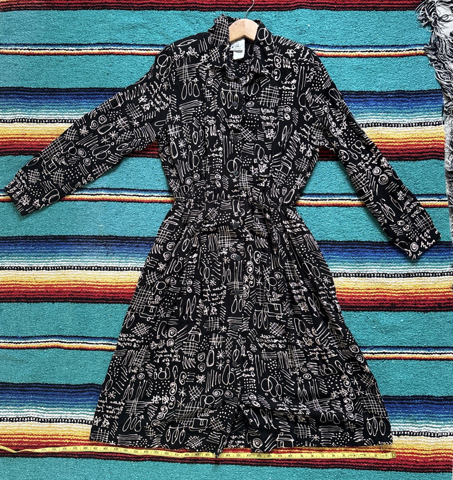 90s Squiggle Button Down Dress Petites By Willi Size 14 100% Rayon