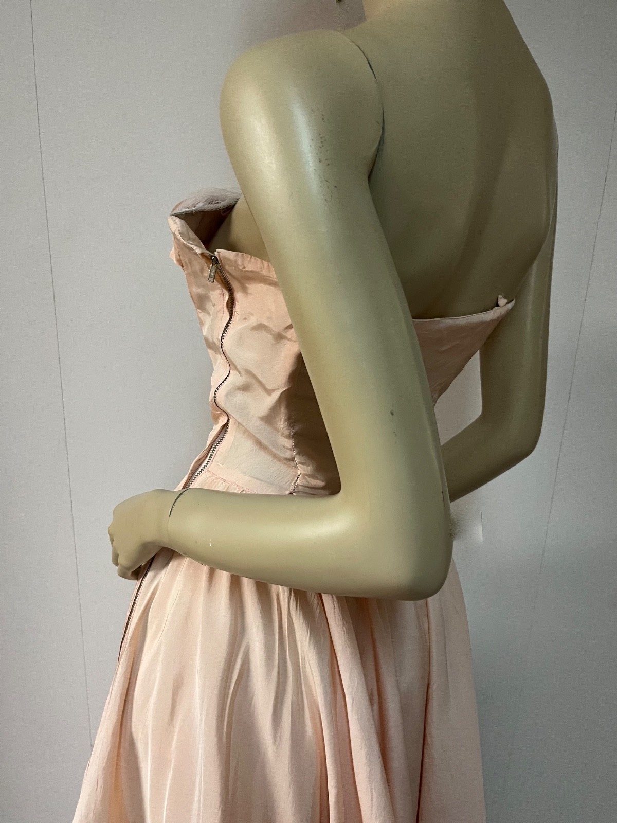 Vintage 1950s Emma Domb Peachy Pink Pearl Grey Cupcake Ball Gown Dress Bust 34