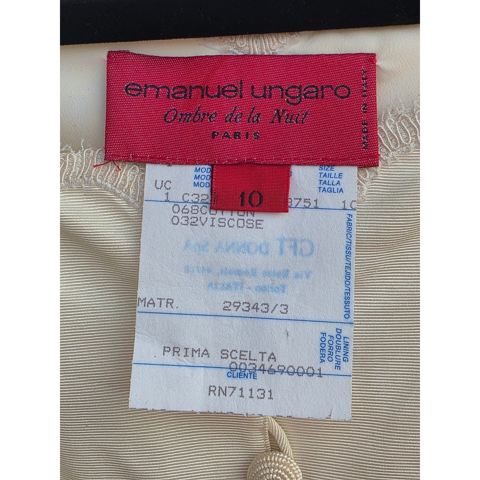 Emanuel Ungaro Ombre de la Nuit Cream Lace Button Front Vintage Dress Italy 10