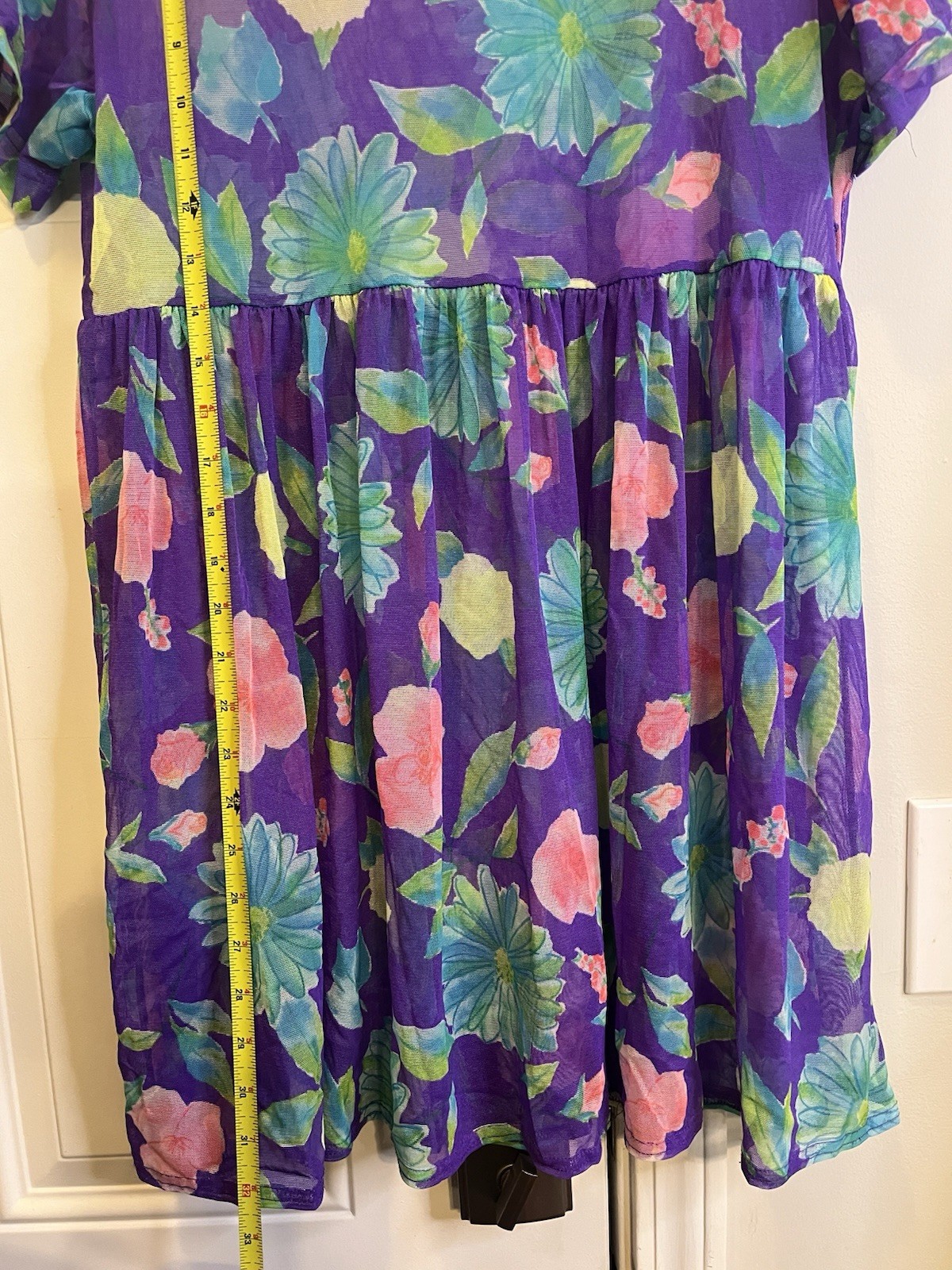 Rare 90s Cole of California Sheer Floral Mesh Babydoll Swim Cover-Up Dress Y2K