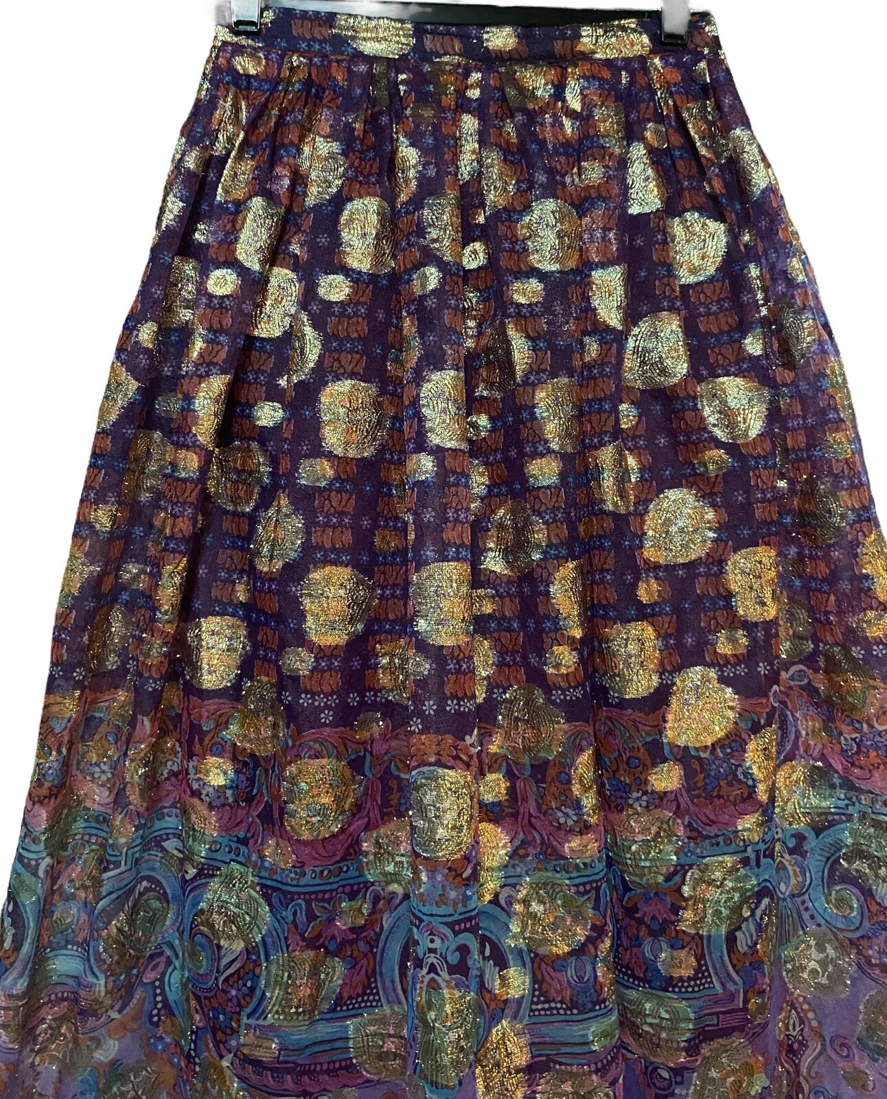 Vintage Eddy George California Maxi Skirt Purple Gold Metallic S