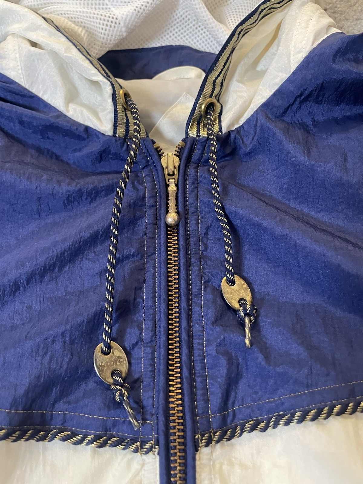 Vtg East West Windbreaker Hooded Jacket Womens M Full Zip Pockets Nautical