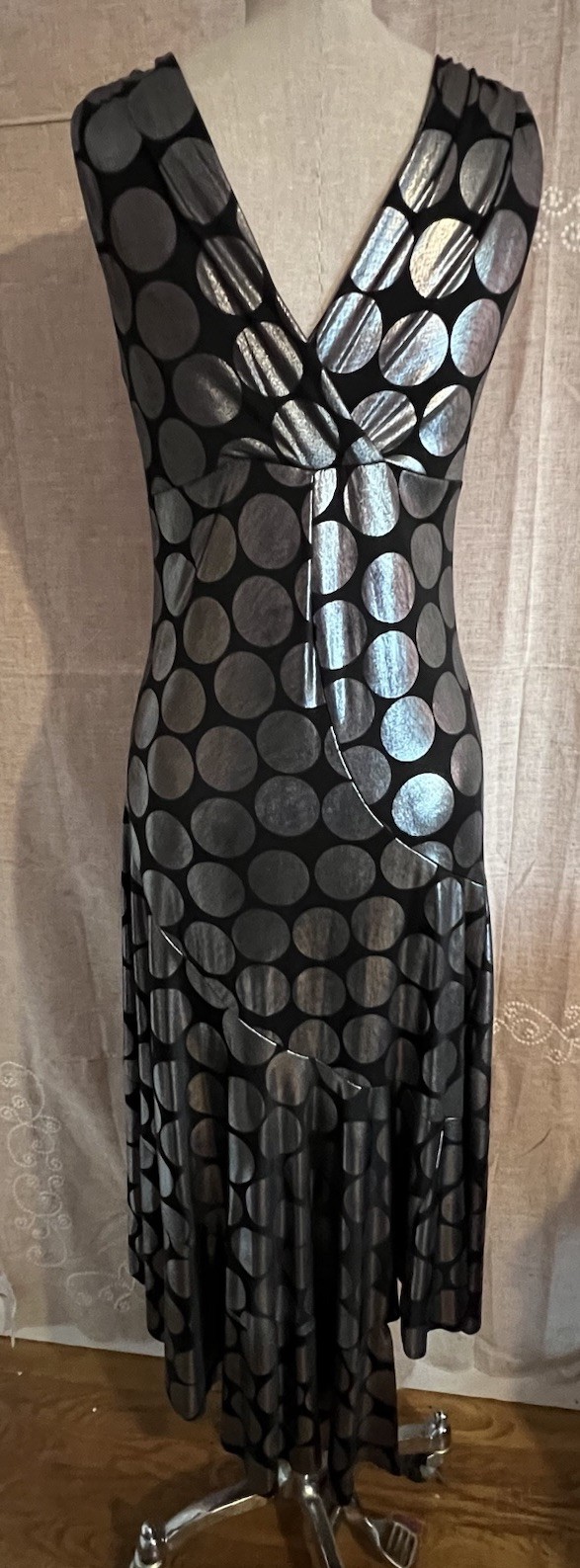 Vtg Joseph Ribkoff Tiered Black Metallic Polka Dot NYE Holiday Party Dress 8