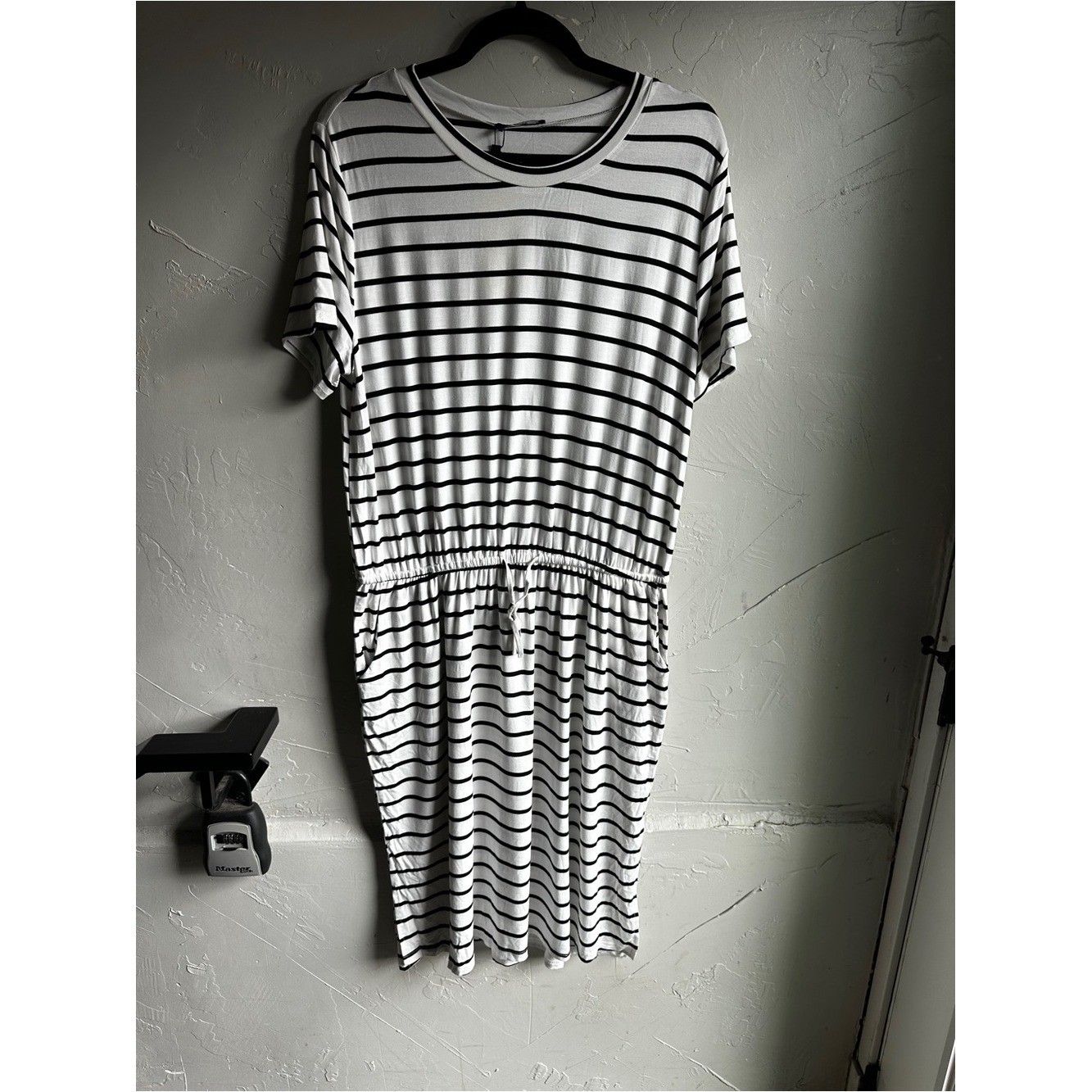 Striped Midi Dress Coastal Grandma Quiet Luxury Minimalist Pocket Dress Sz XL