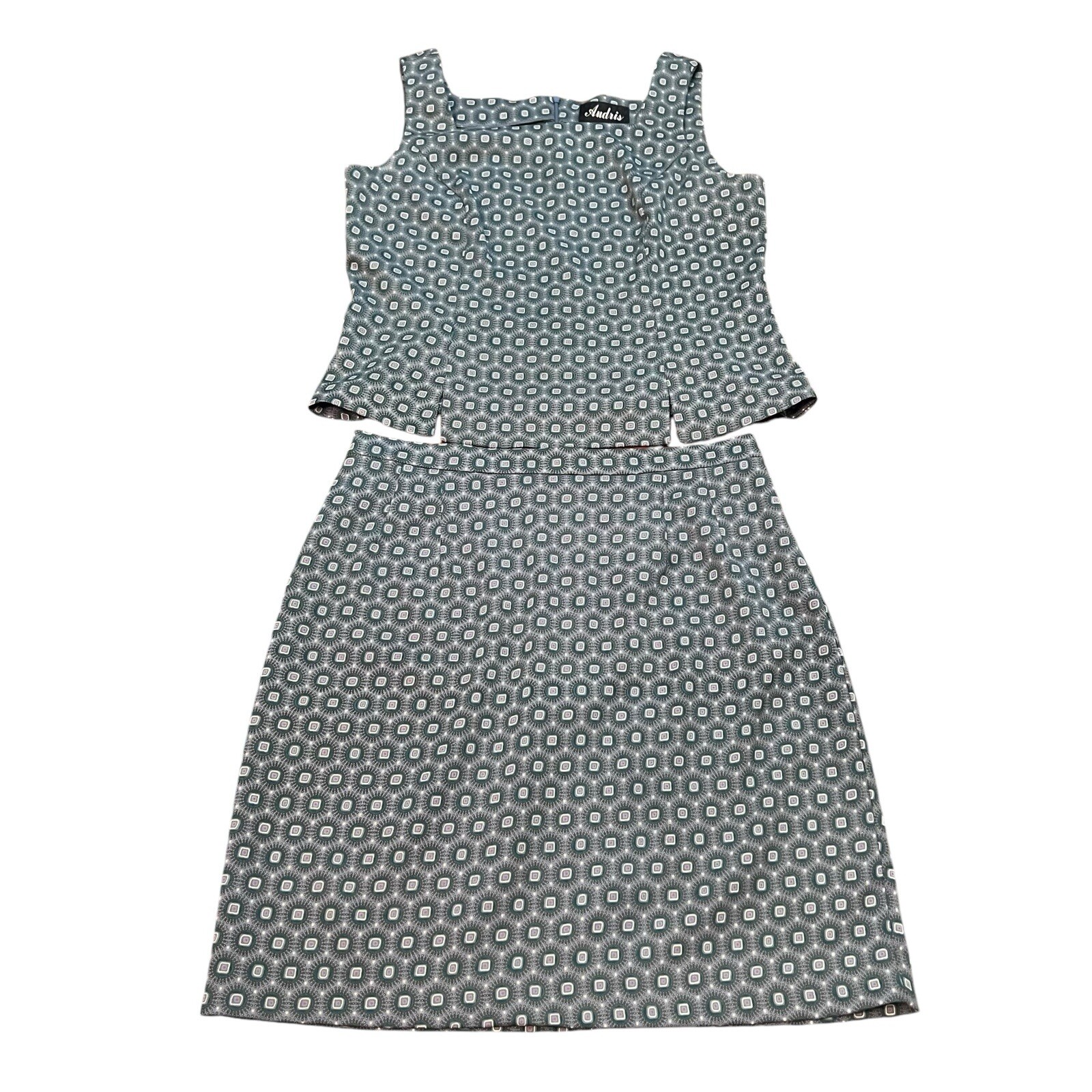 Audris Vintage 90s Jewel Print Two Piece Set Size 16 Top and Skirt