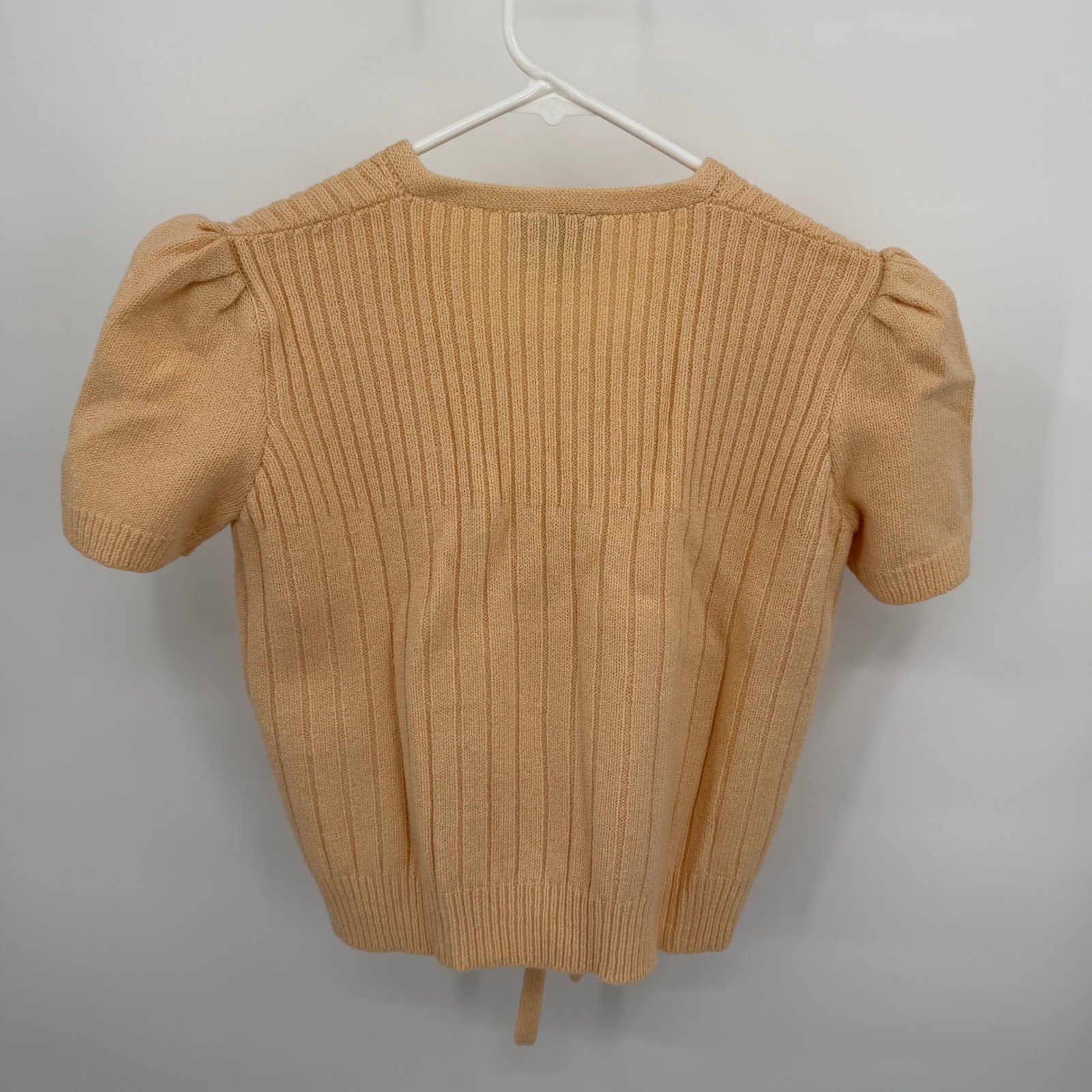 Vintage St John by Marie Gray Womens M Skirt Set Peach Knit Ribbed Tie Front Top