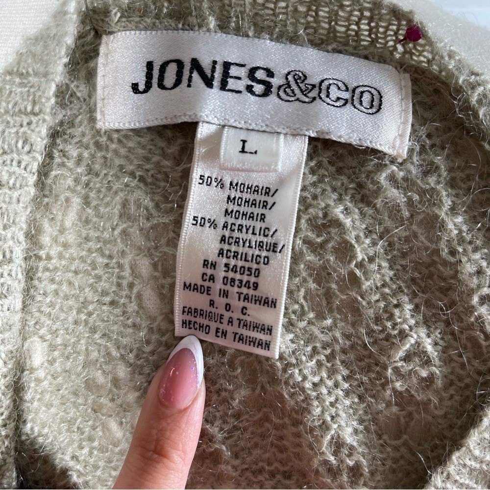 Jones & Co Vintage Mohair Blend Sweater Beige Fuzzy Knit 80s 90s Size L.