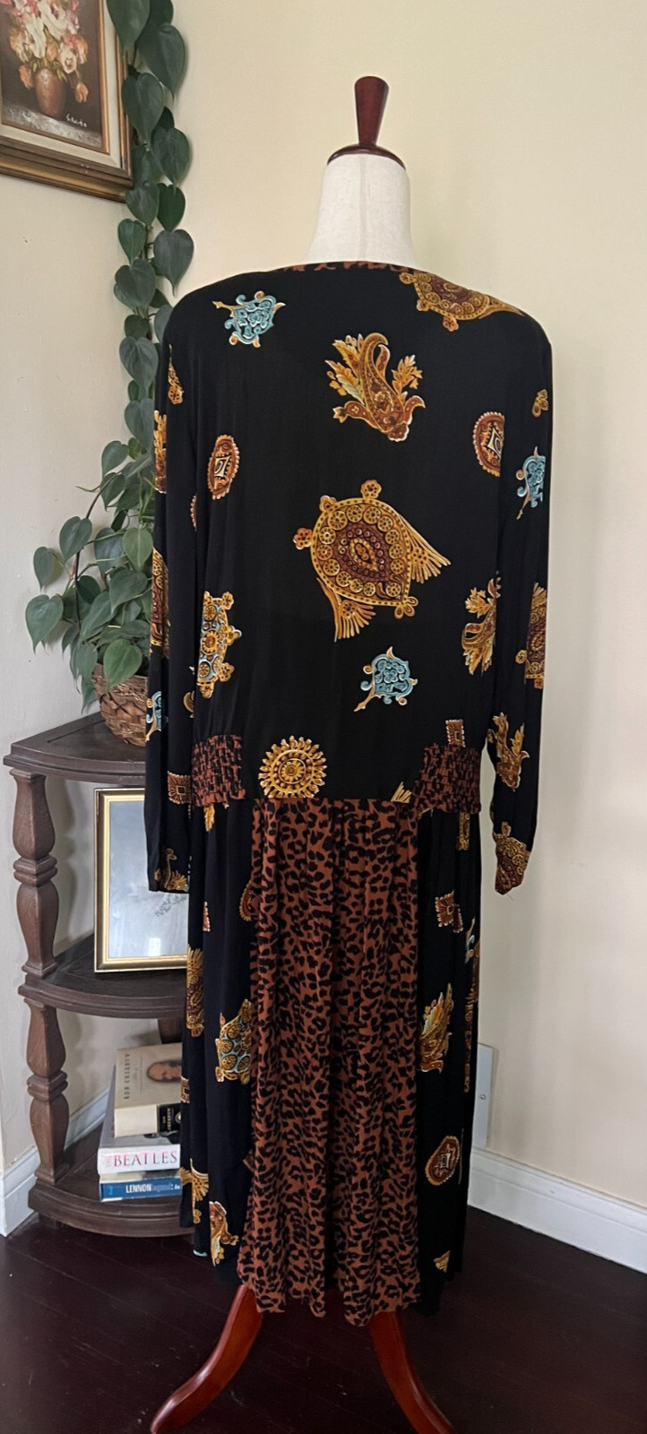 Vintage Ms Interpret New York Top and Skirt Set sz L Black Animal Print
