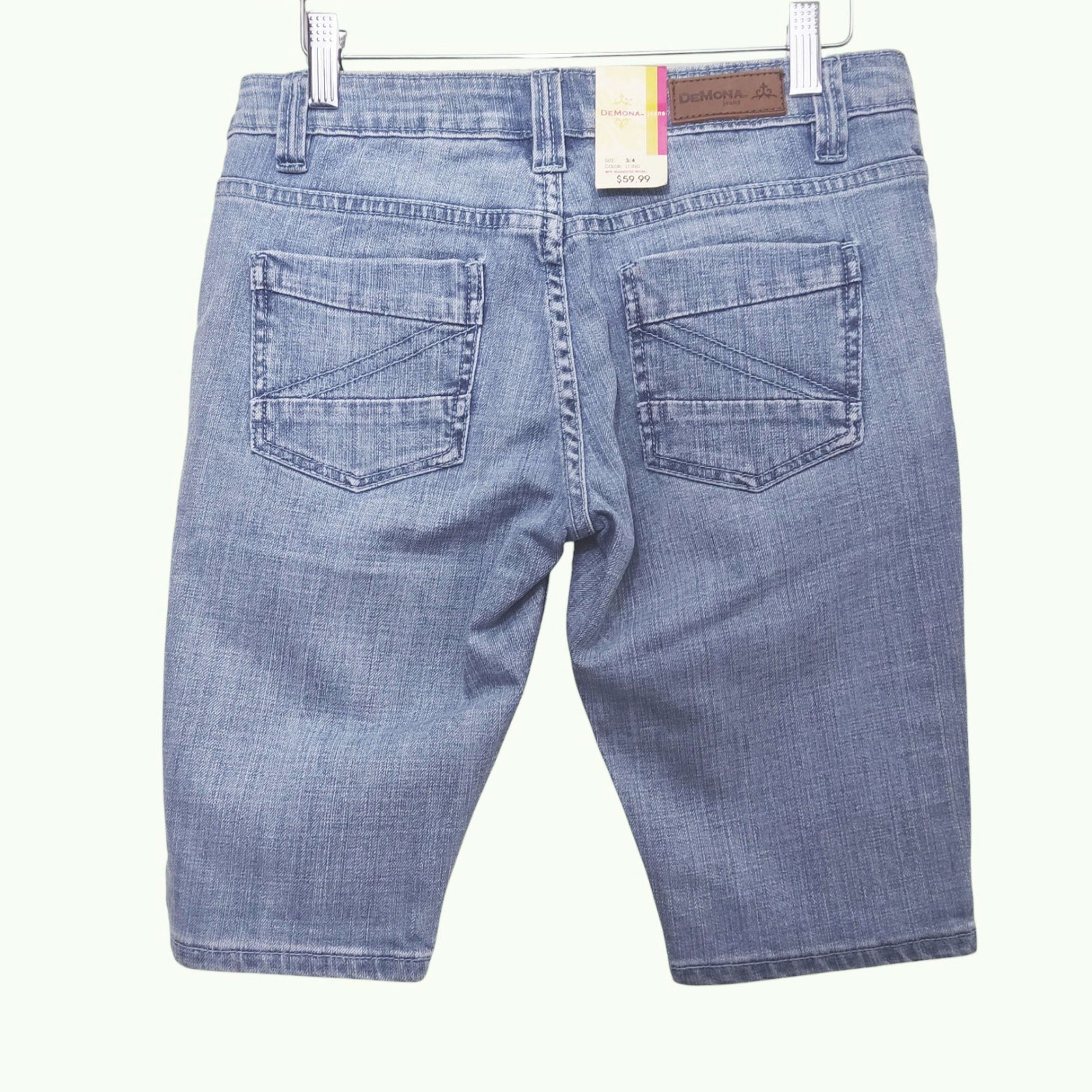 Demona Jeans Vintage Y2K Denim Bermuda Shorts Light Indigo Stitch Detail 4 NOS