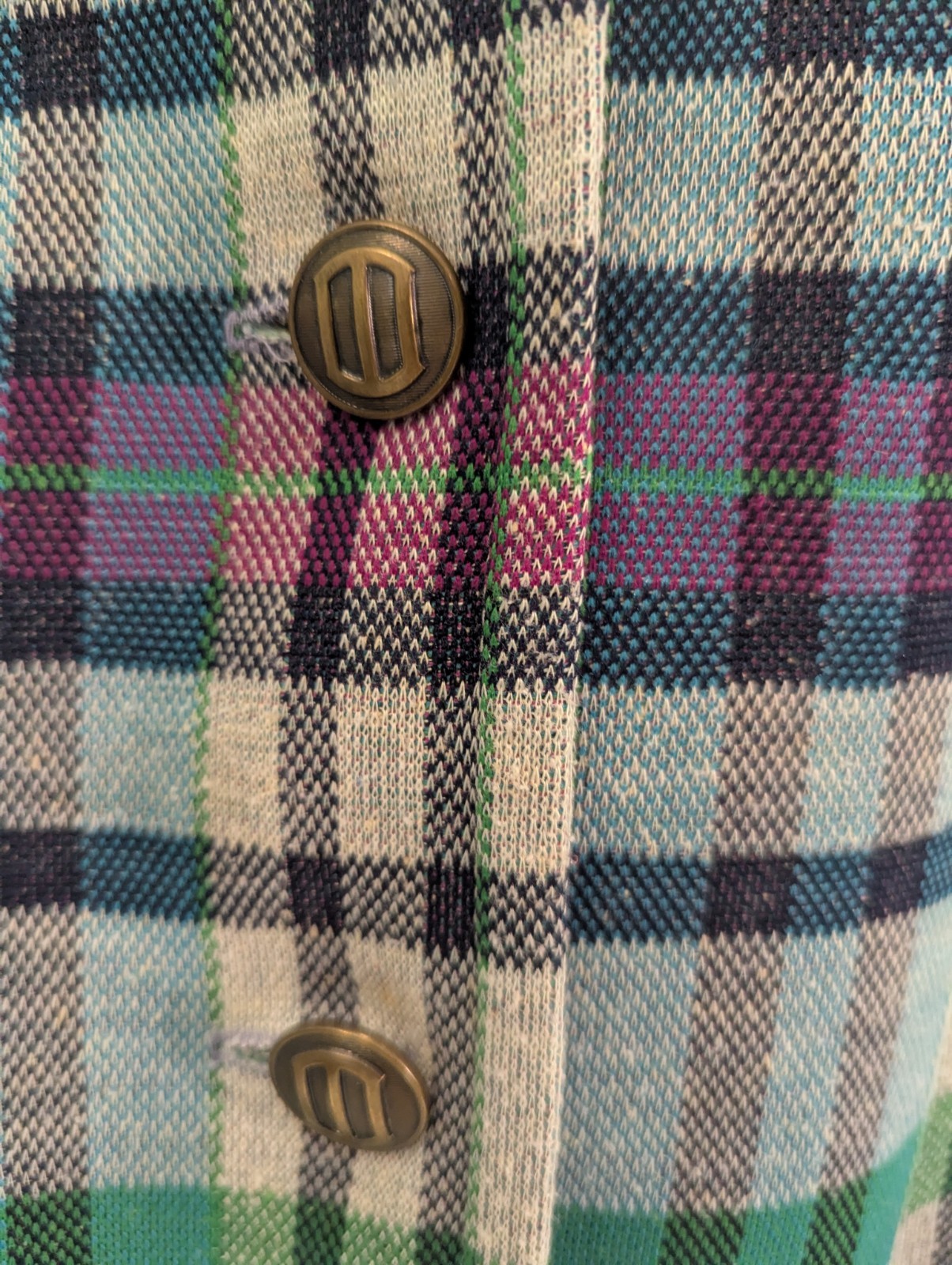 Vintage 1970s Vest Or Tunic Green Blue & Purple Plaid by ACT III