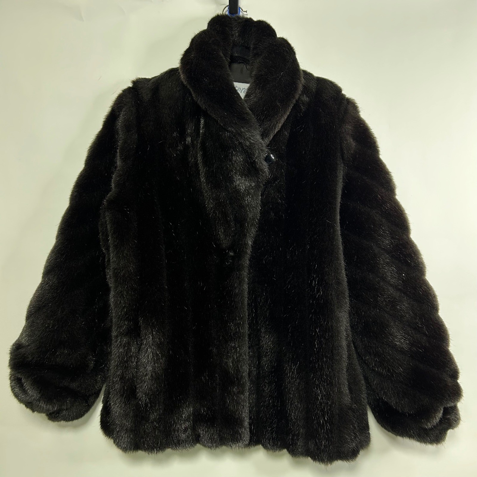 Vintage Monterey Faux Mink Fur Coat Dark Brown Shawl Collar Made USA 16 Mob Wife