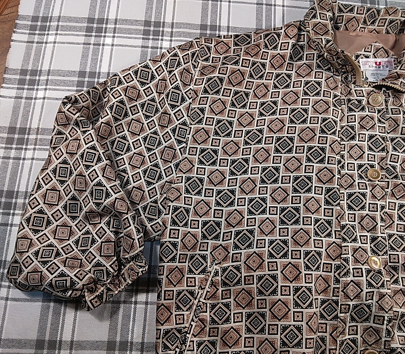 Stunt Sports Zippered Button Womens Windbreaker Geometric Silk Lightweight Sz XL
