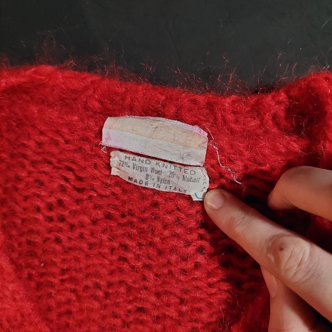 Vintage red 72%wool 20 mohair made in Italy cable knit sweater.