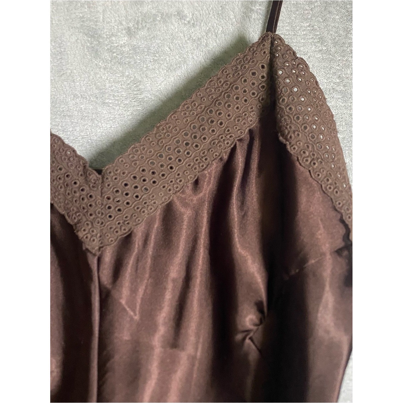 Axcess Brown Lace trim Satin Cami Top size 14 y2k going out top