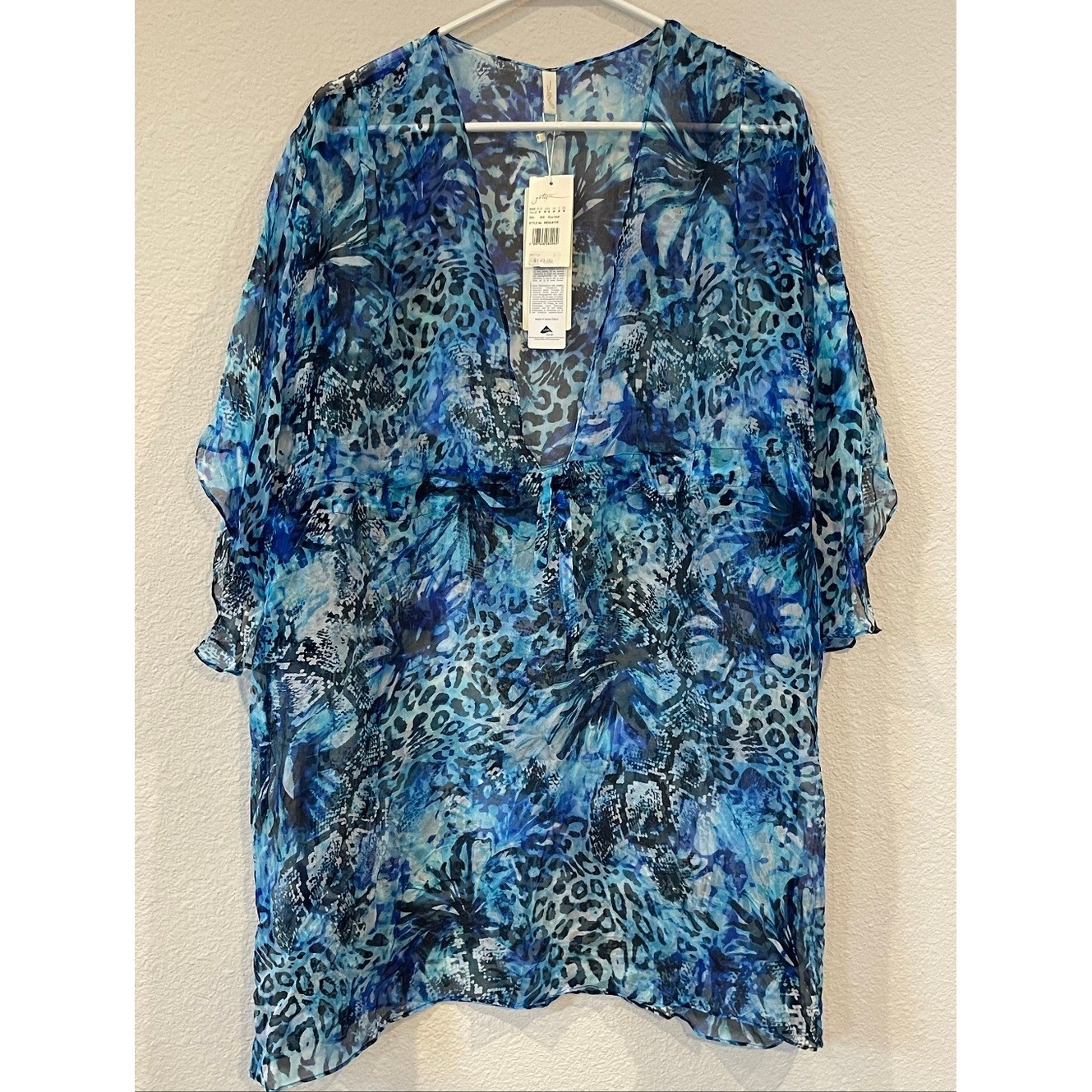 NWT Gottex Vintage Y2K Womens Blue Multi Silk Flowy Fairy Swim Coverup Size Med
