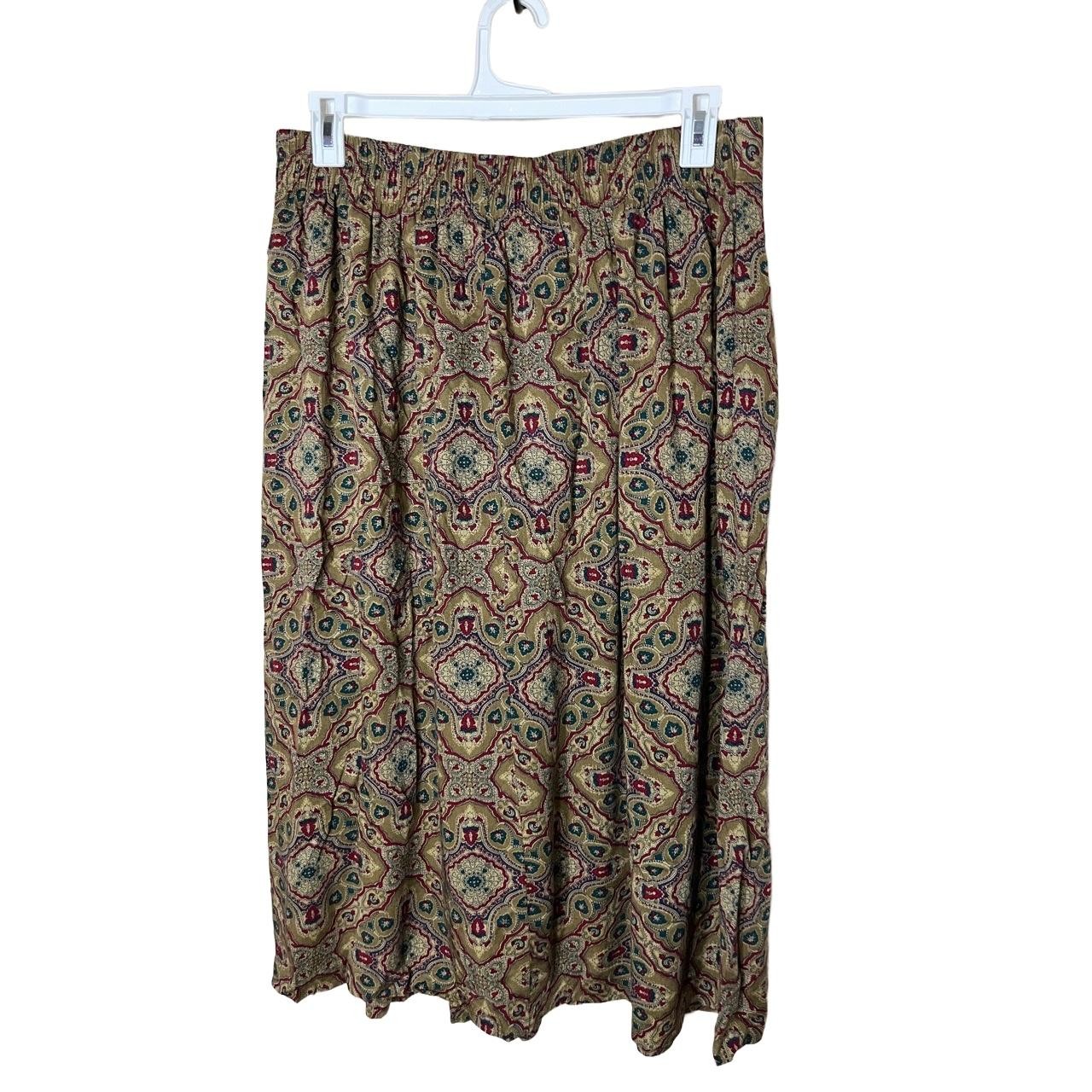Michael Taylor Skirt Womens Size 2X Tan Vintage Midi Pleated Boho Ornate