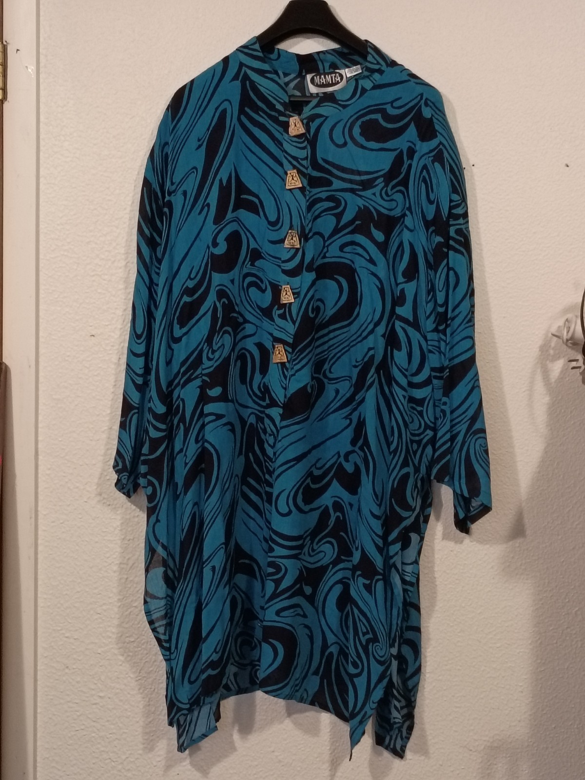 Vintage Mamta Blouse Dress Blue & Black Swirl Pattern Women’s One Size Fits All.