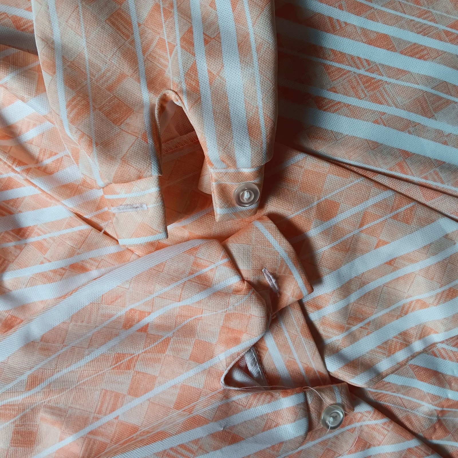 True Vintage Women’s Secretary Blouse Medium 1970s Tie Top sz 10 Pink Geometric