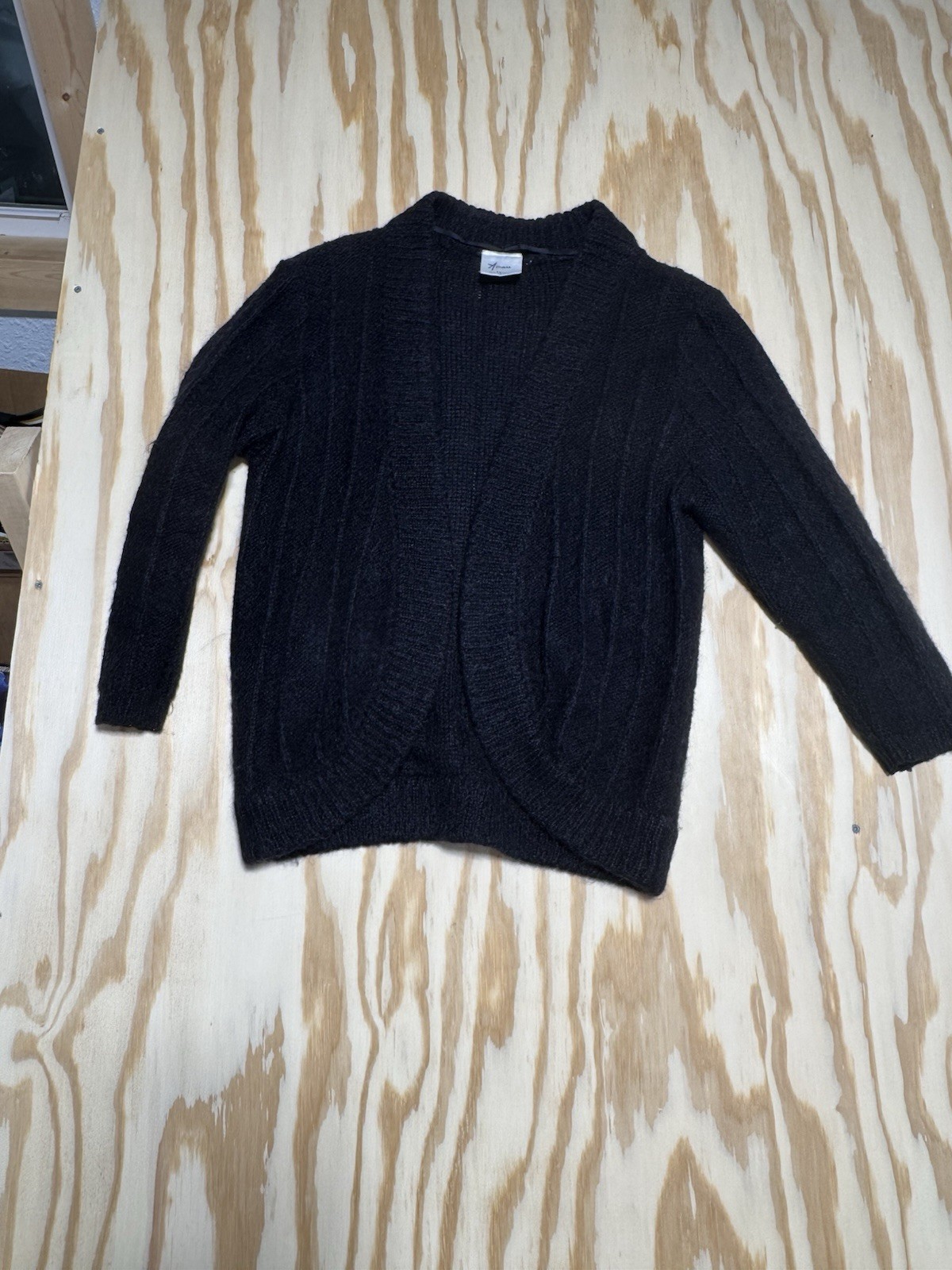 Amari Womens 14/16 Black Mohair Blend Open Front Cardigan Fuzzy Knit Sweater