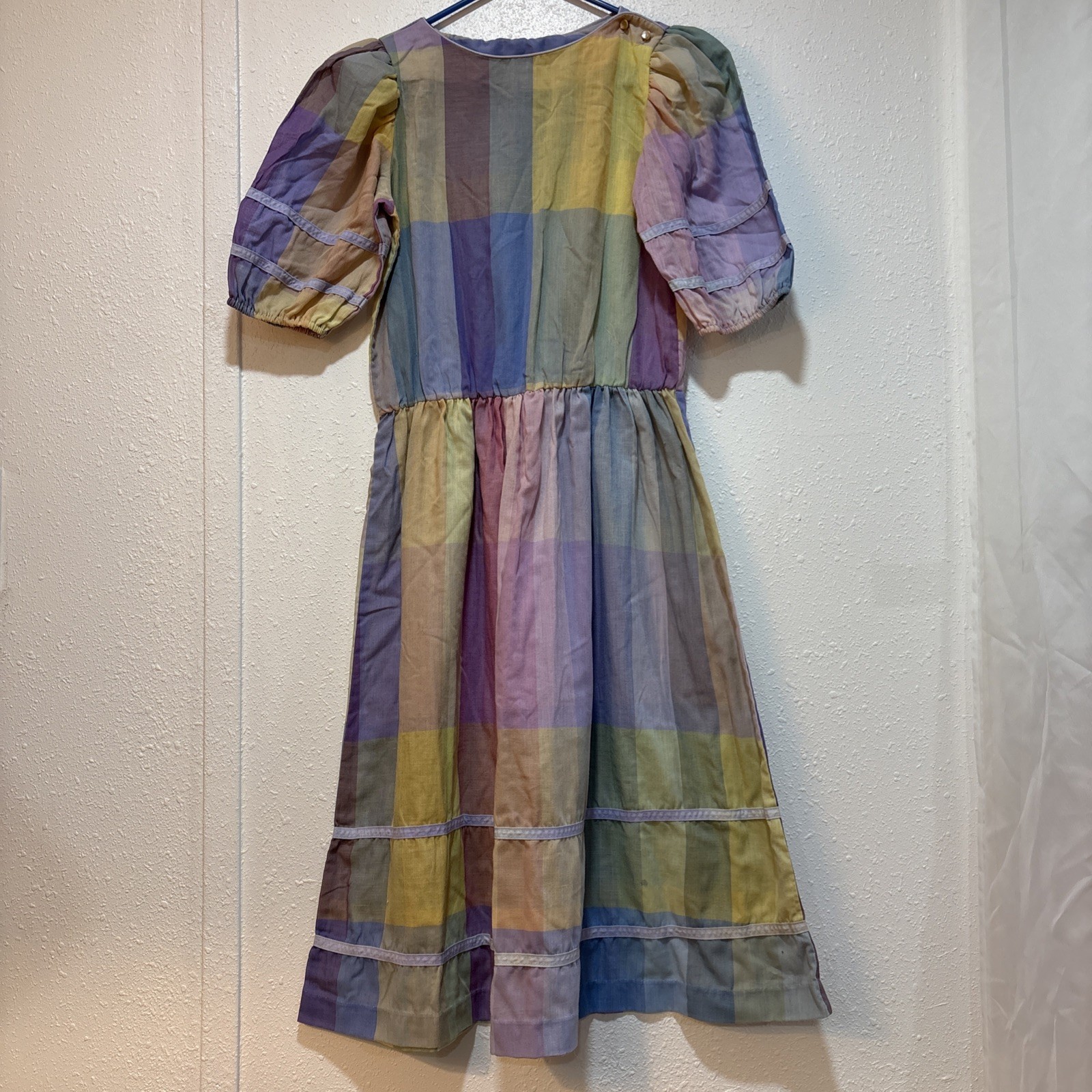 VTG You Babes II Dress Puff Sleeve 1980s Pastel Stripe Spring Sz 9