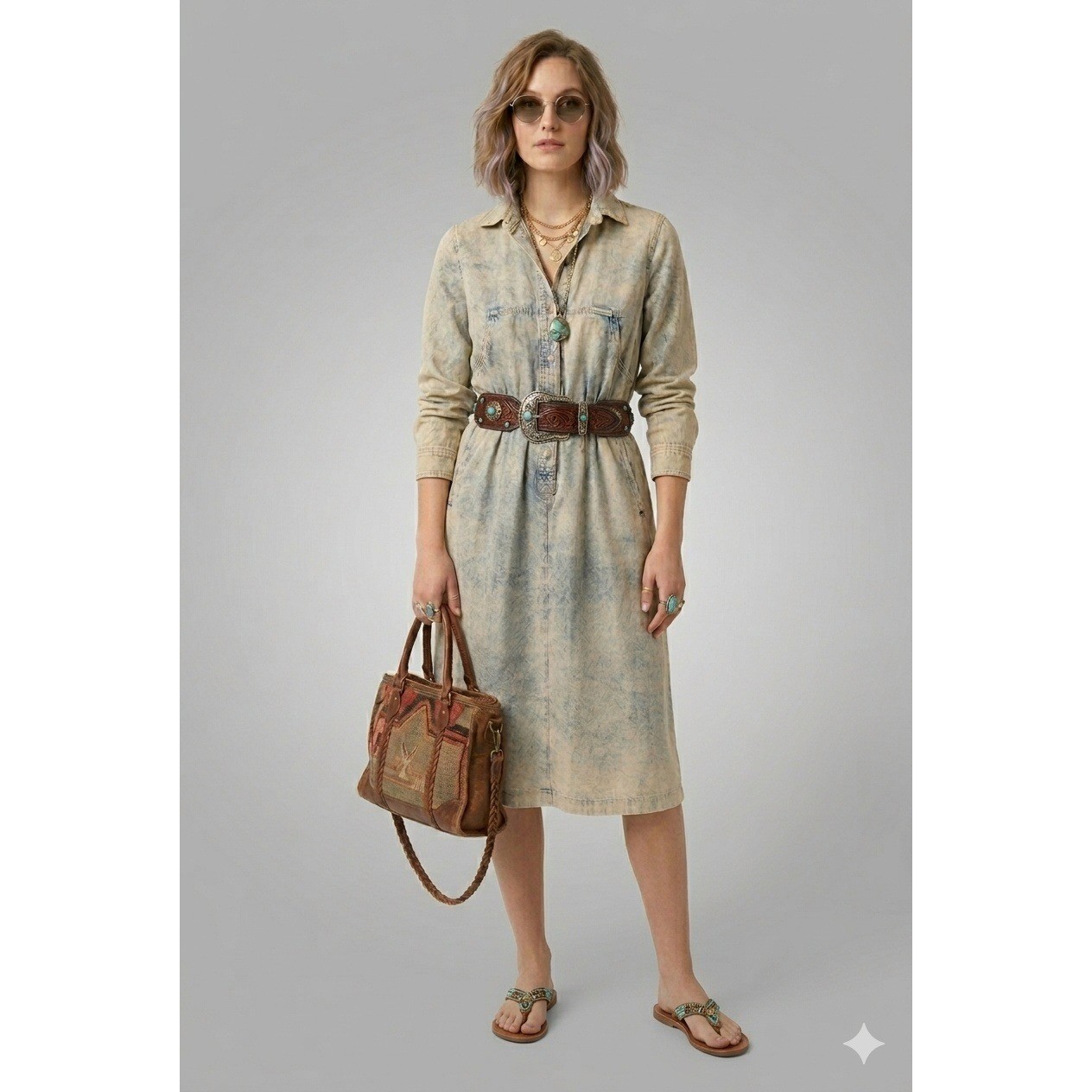 Vintage Denim Dress Large Blue Acid Wash Stonewash 80s Utility Indie Retro Boho