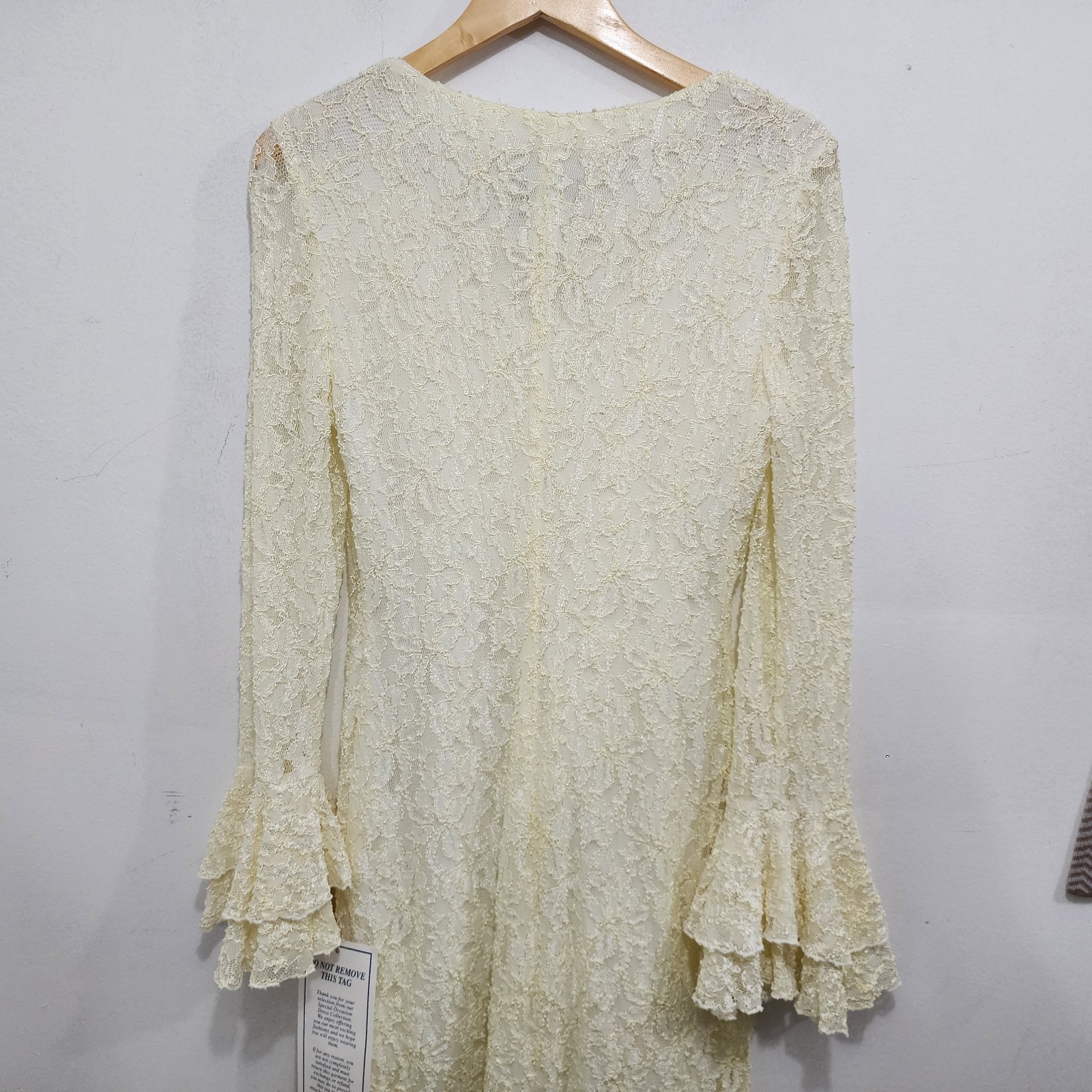 Onyx Nite 90s Vintage Cream Lace Bell Sleeve Mini Dress NEW Womens Sz 8 Stretch