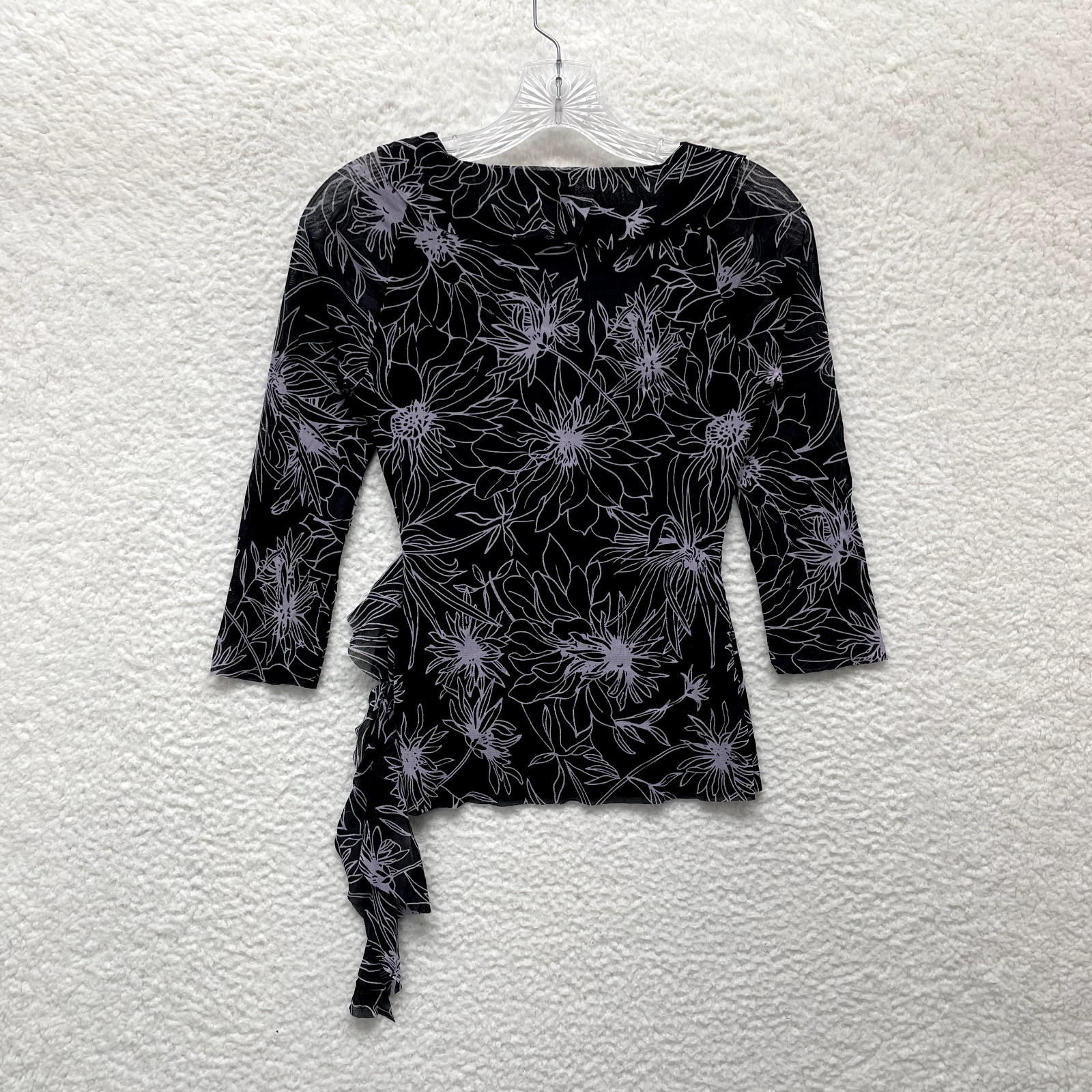 Y2K Vintage Mesh Top Small Black Floral Boho Fairy Grunge Corpcore Office