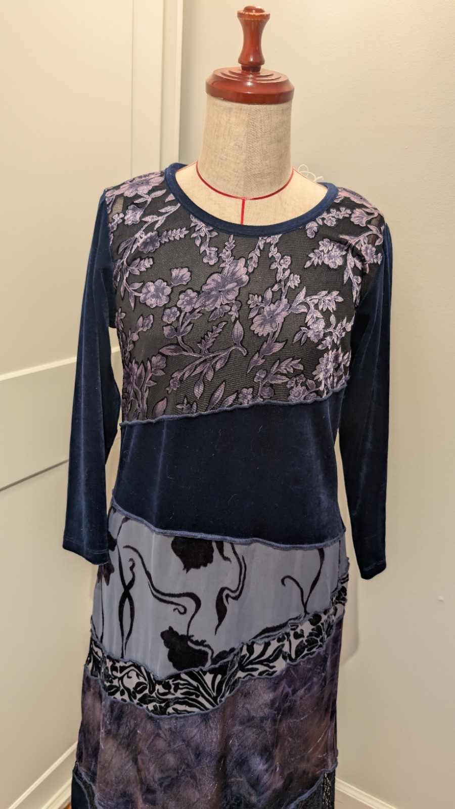 Vintage 90’s Size 10 Spencer Alexis Blue Floral Burnout Velvet Dress Grunge Goth