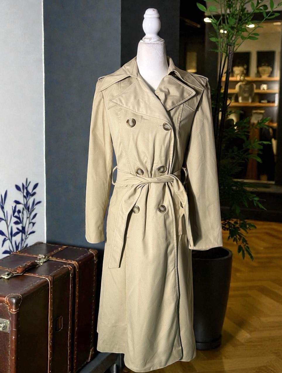 Vintage 1970s Double Breasted Trench Coat Mod Jacket Lined Womens Size 36” Fall