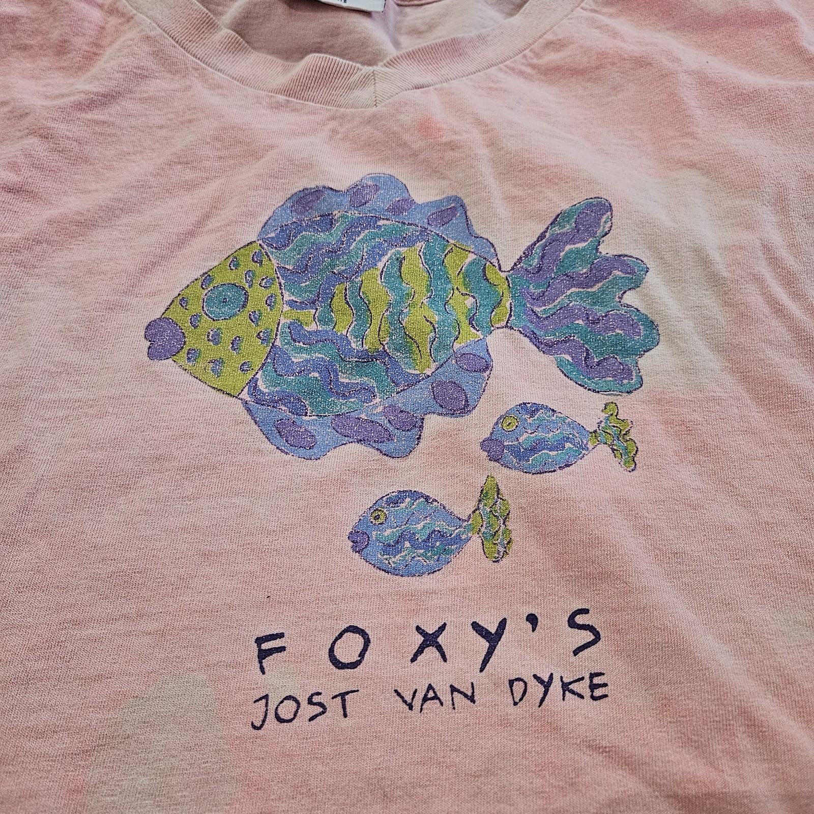 Vintage Kantoo Cropped Pink Foxy’s Jost Van Dyke Fish Shirt One Size.