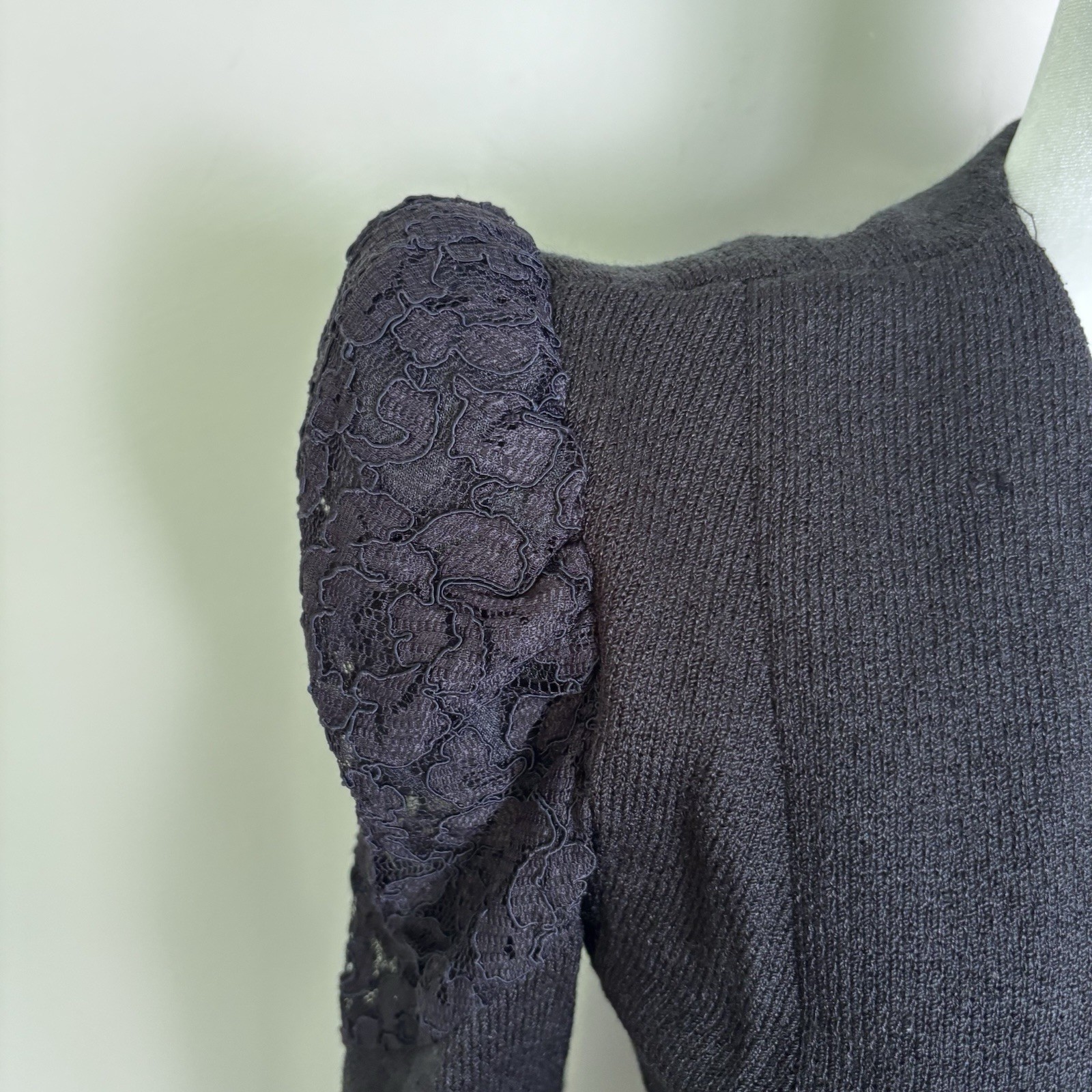 VTG Special Occasions Anthony Sicari Black Knit Blazer-Lace Puff Sleeves-Bow-8