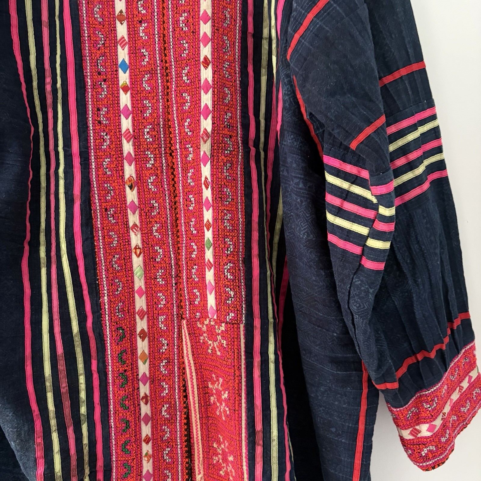Vintage Hmong Style Embroidered Boho Jacket Art To Wear Festival Hippie One Size