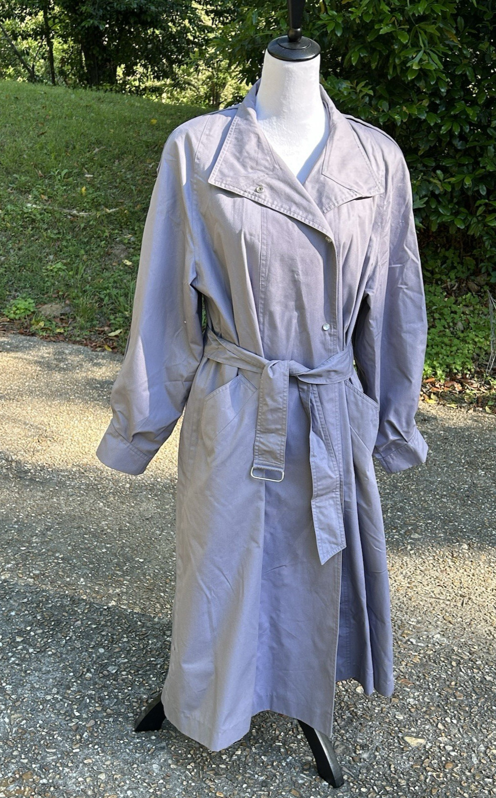 Vtg 80s 90s Four Seasons London Trench Coat Lilac Gray Light Academia Detective