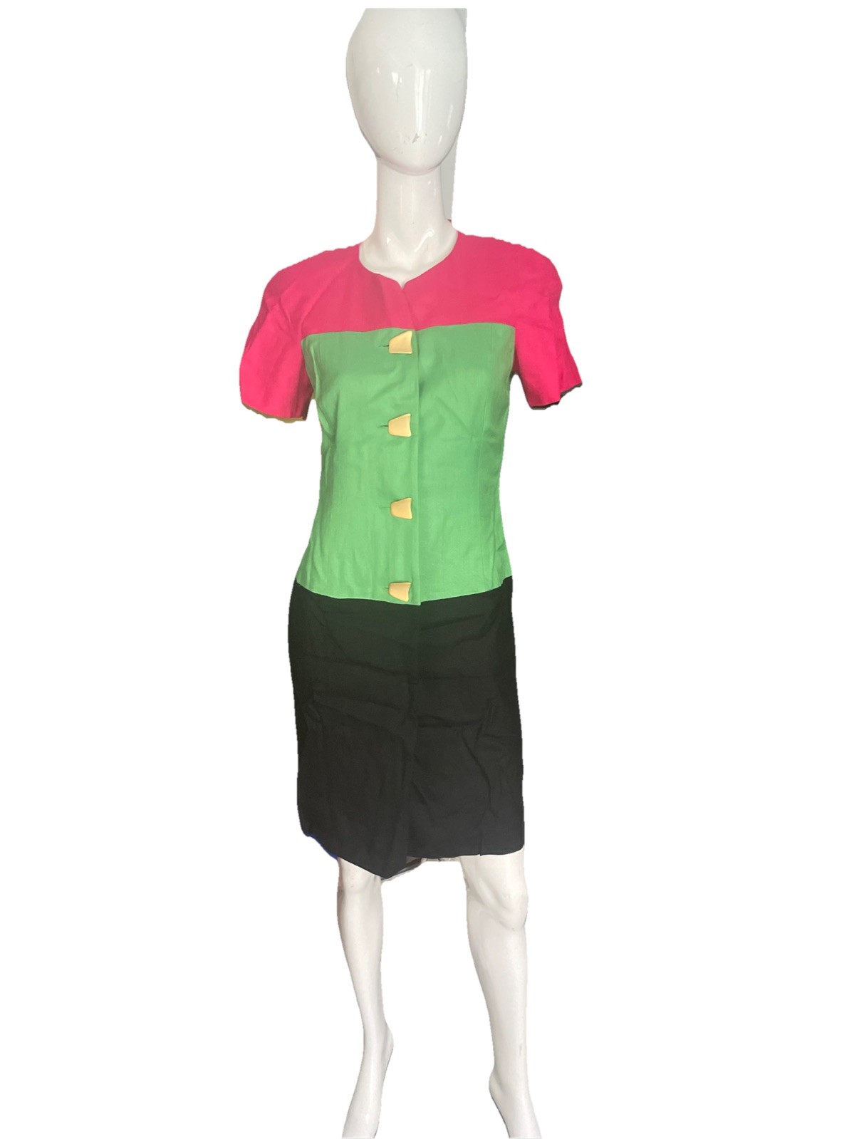 Vintage CONSTANCE SAUNDERS color block dress SZ P 8 Rare Buttons