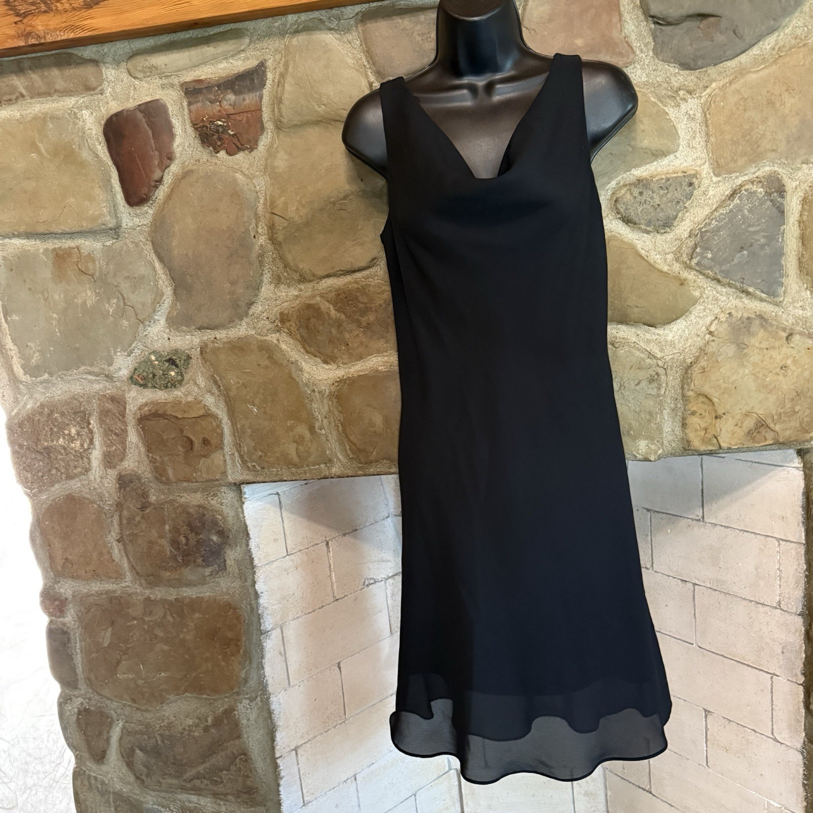 VTG Jump! Sleeveless Cowl Neck LBD Formal Dress Sheer 7/8 Bow Tie Back Elegant