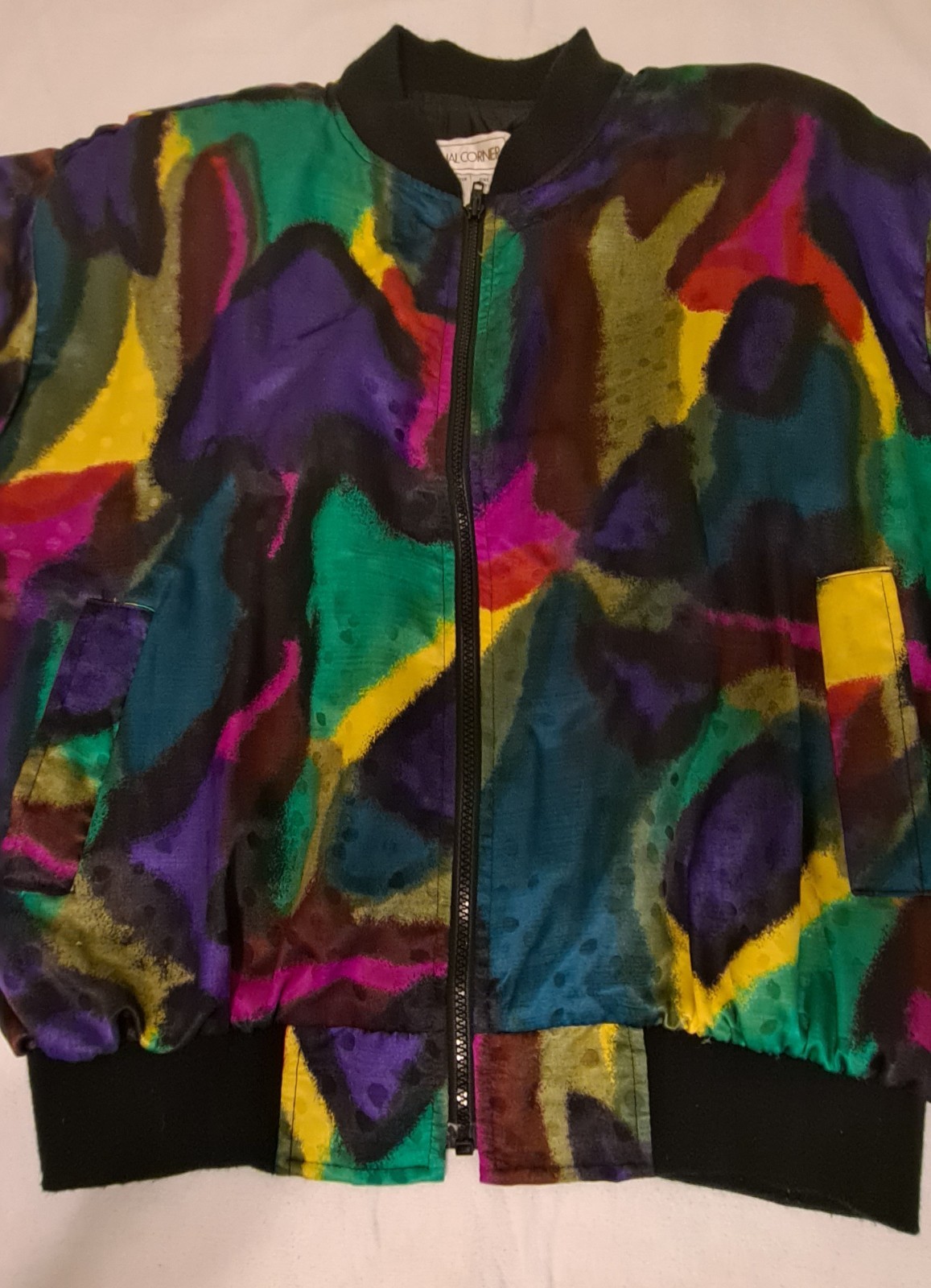 Vtg 80’s Casual Corner Art to Wear Bold Animal Print Dots Abstract Bomber Jacket