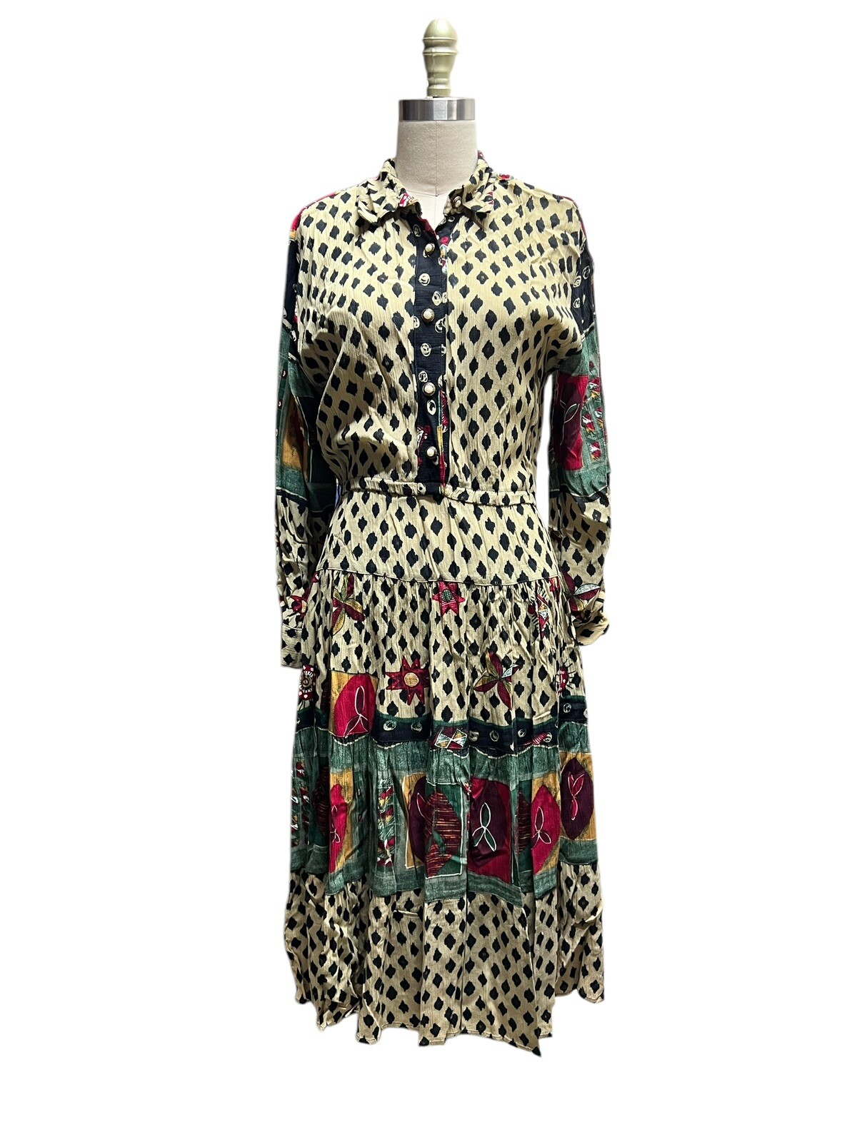 Vintage D. Frank Women’s Western Rayon Colorful Artsy Swing Dress USA Made SZ 6