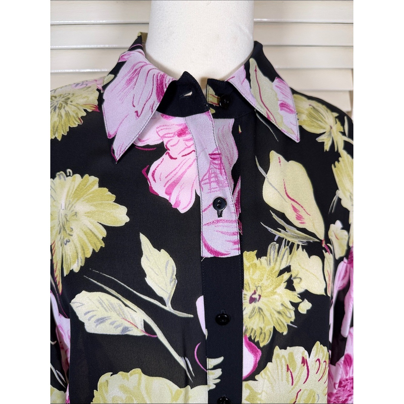 Linda Allard Ellen Tracy Vintage 90s Silk Floral Blouse Size 18 Perfect