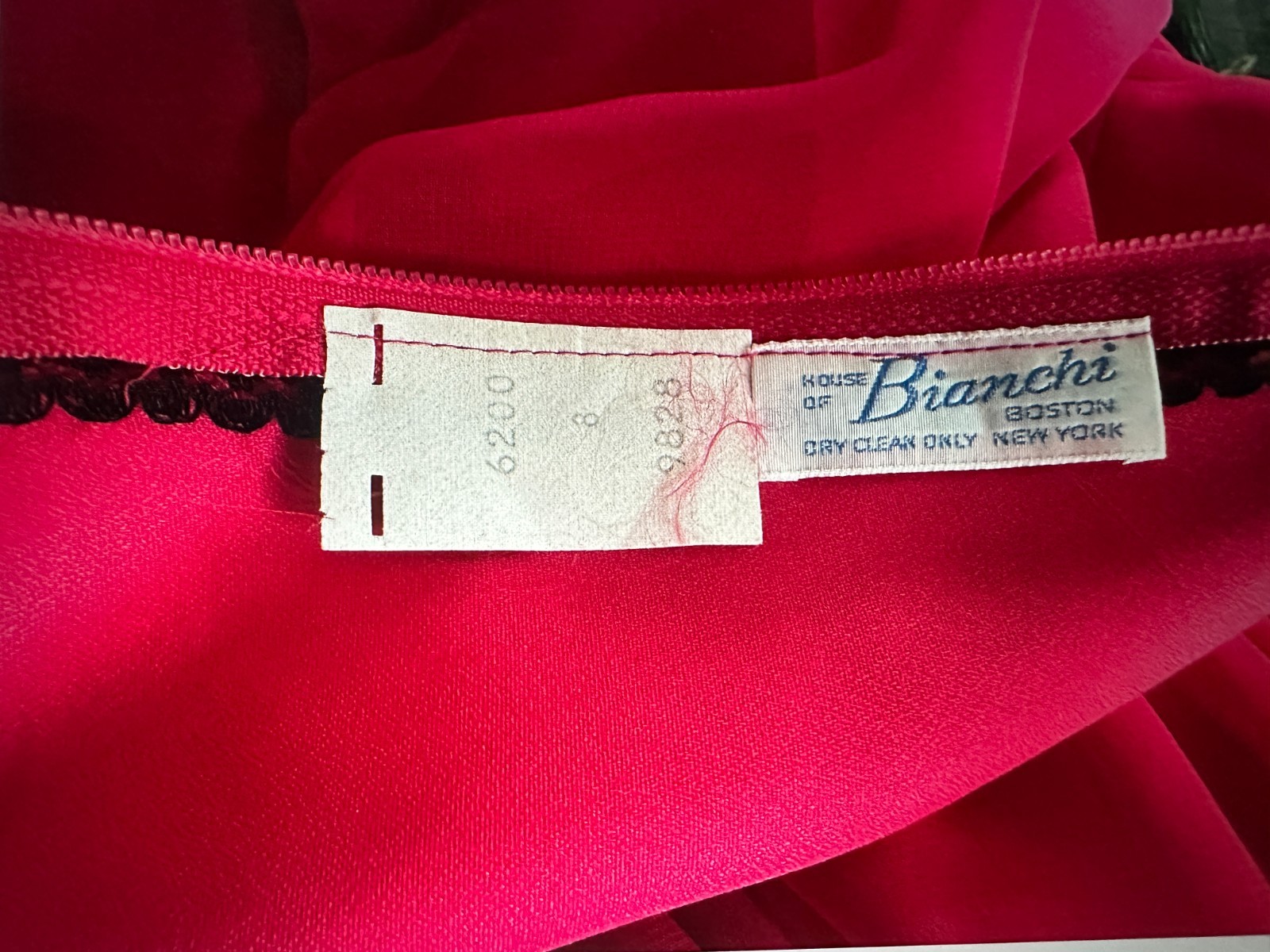Vintage 1970s Deep Pink Chiffon Bridesmaid Dress Veil Hat House Bianchi Boston