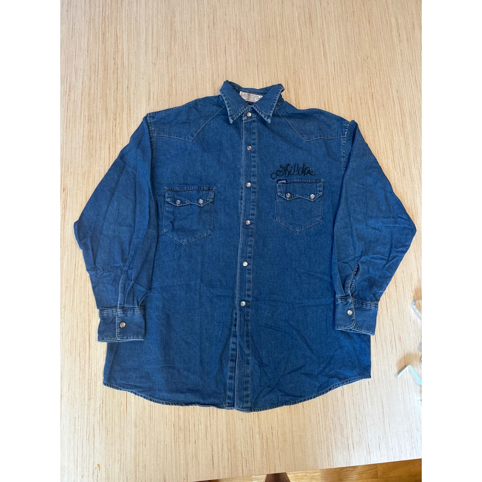 Vintage Guess Georges Marciano Denim Western Shirt 1990 Sturgis 50th Eagle 38