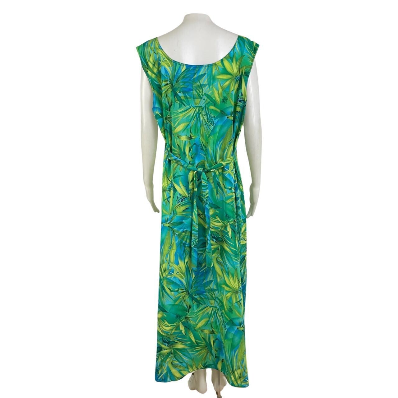 Vintage Tropical Dress Plus Size 1X/2X 1990s Floral Print Maxi Tie Back Waist