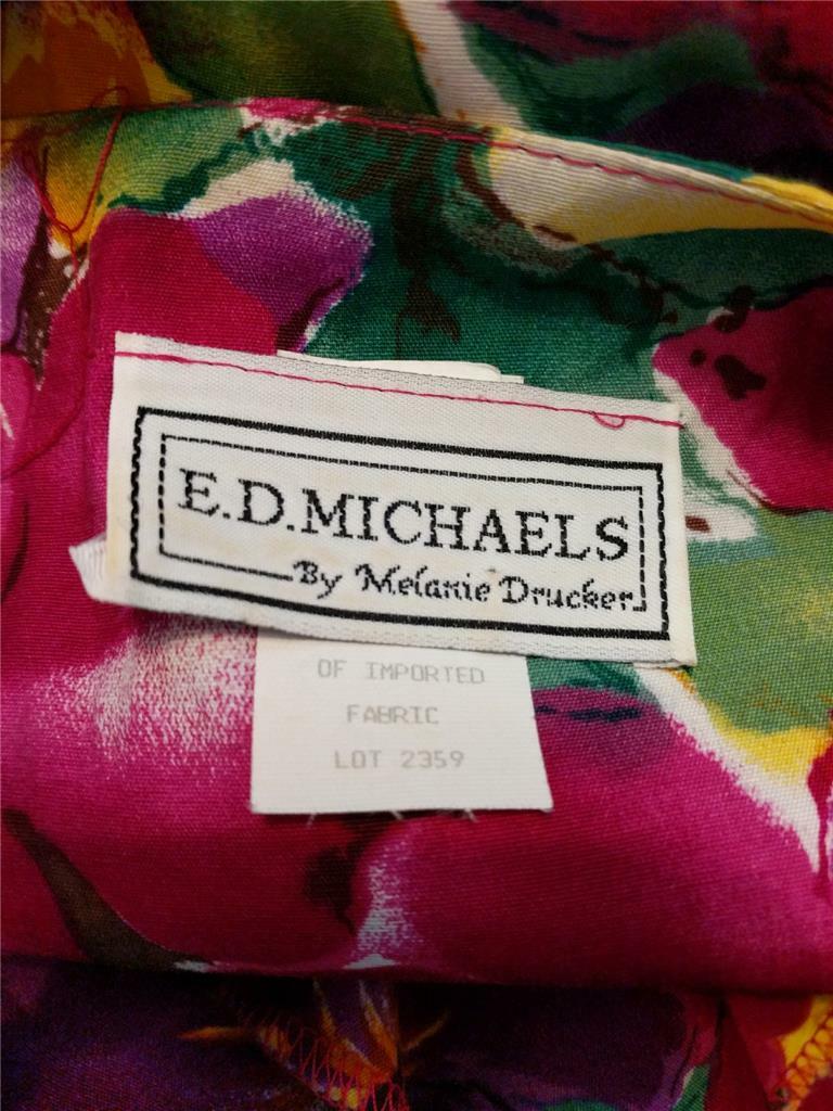 1980’s VINTAGE FLORAL RAYON FULL E.D. MICHAELS SPRING DRESS-38″ BUST-USA